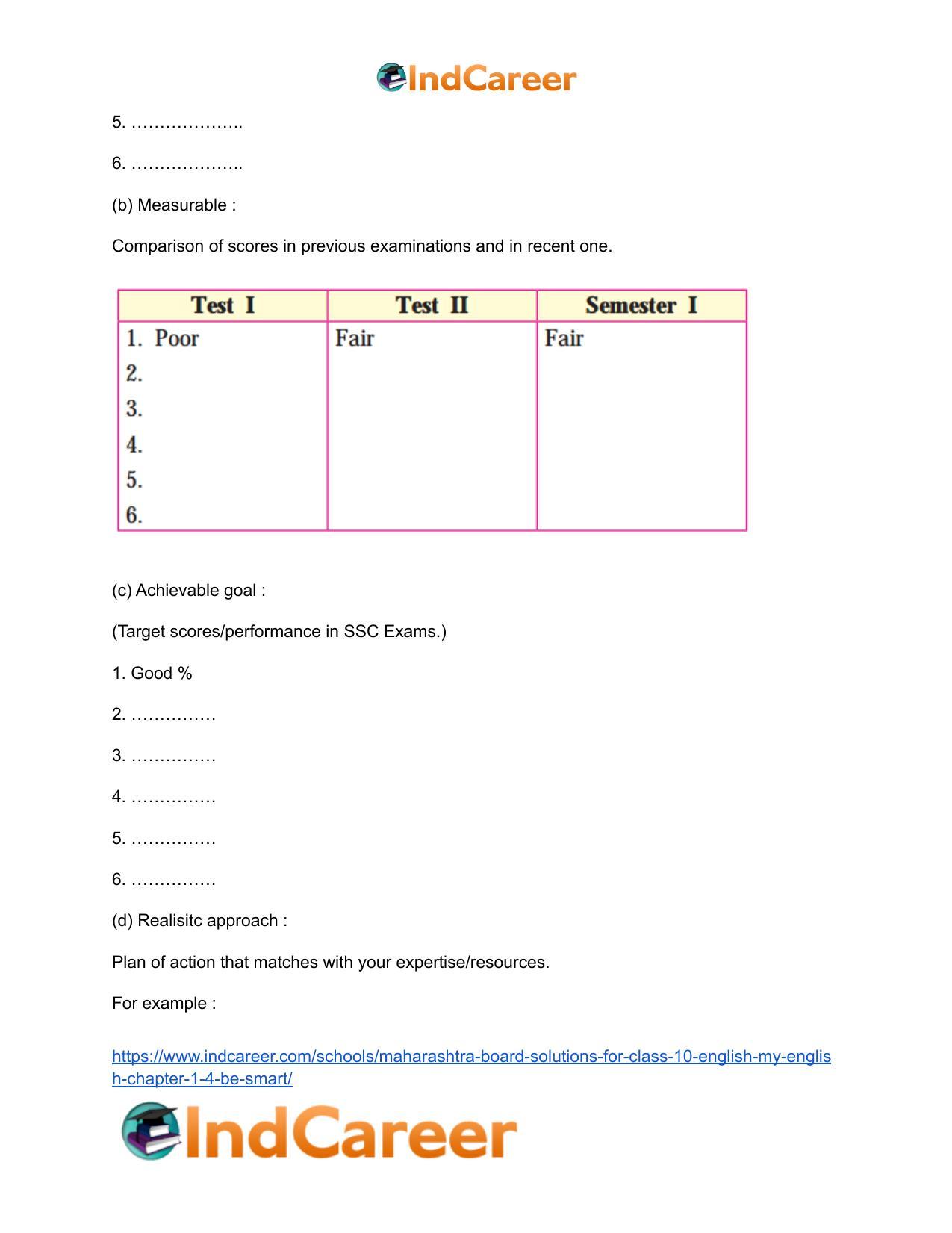 Maharashtra Board Solutions for Class 10- English (My English): Chapter 1.4- Be SMART - Page 14