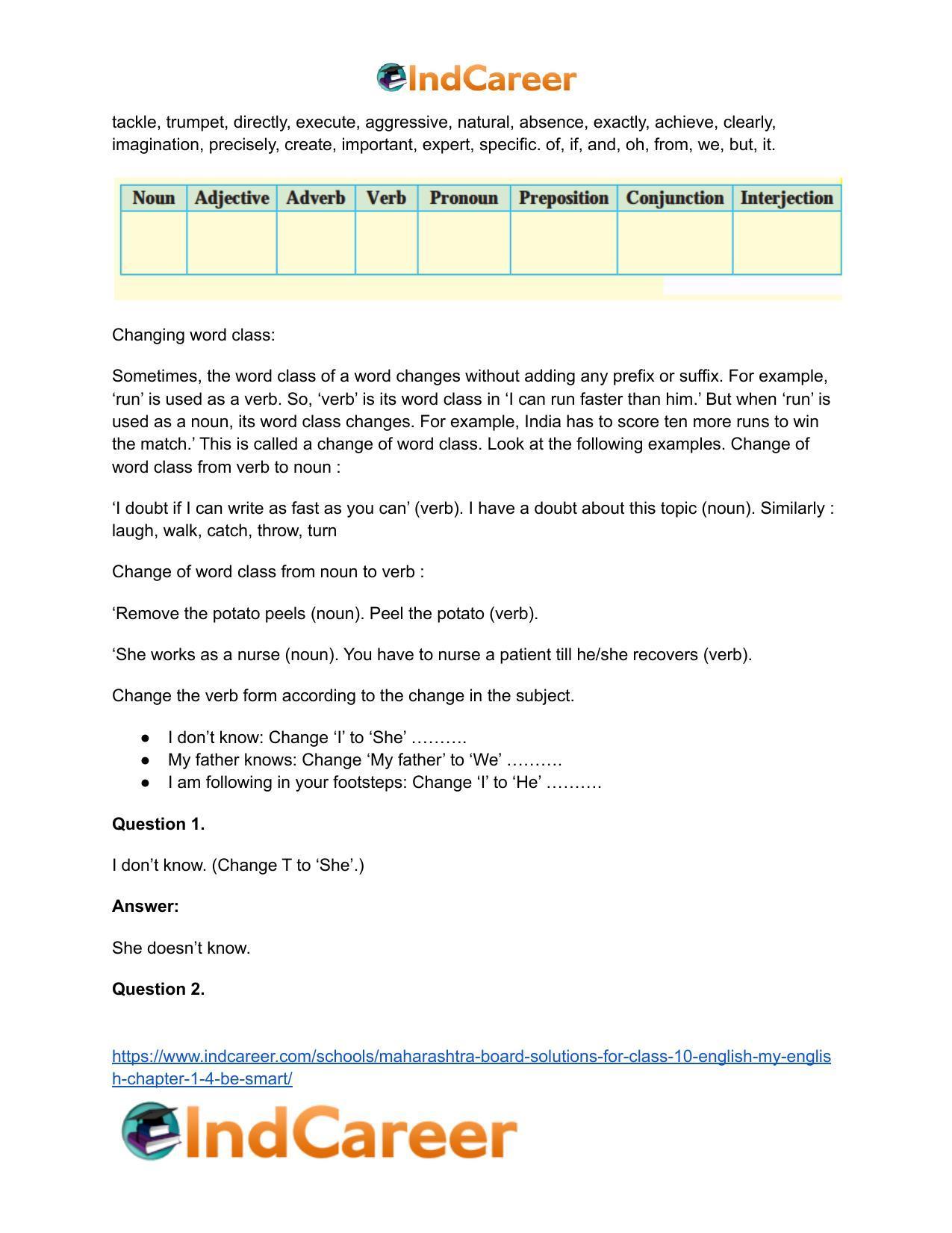 Maharashtra Board Solutions for Class 10- English (My English): Chapter 1.4- Be SMART - Page 18