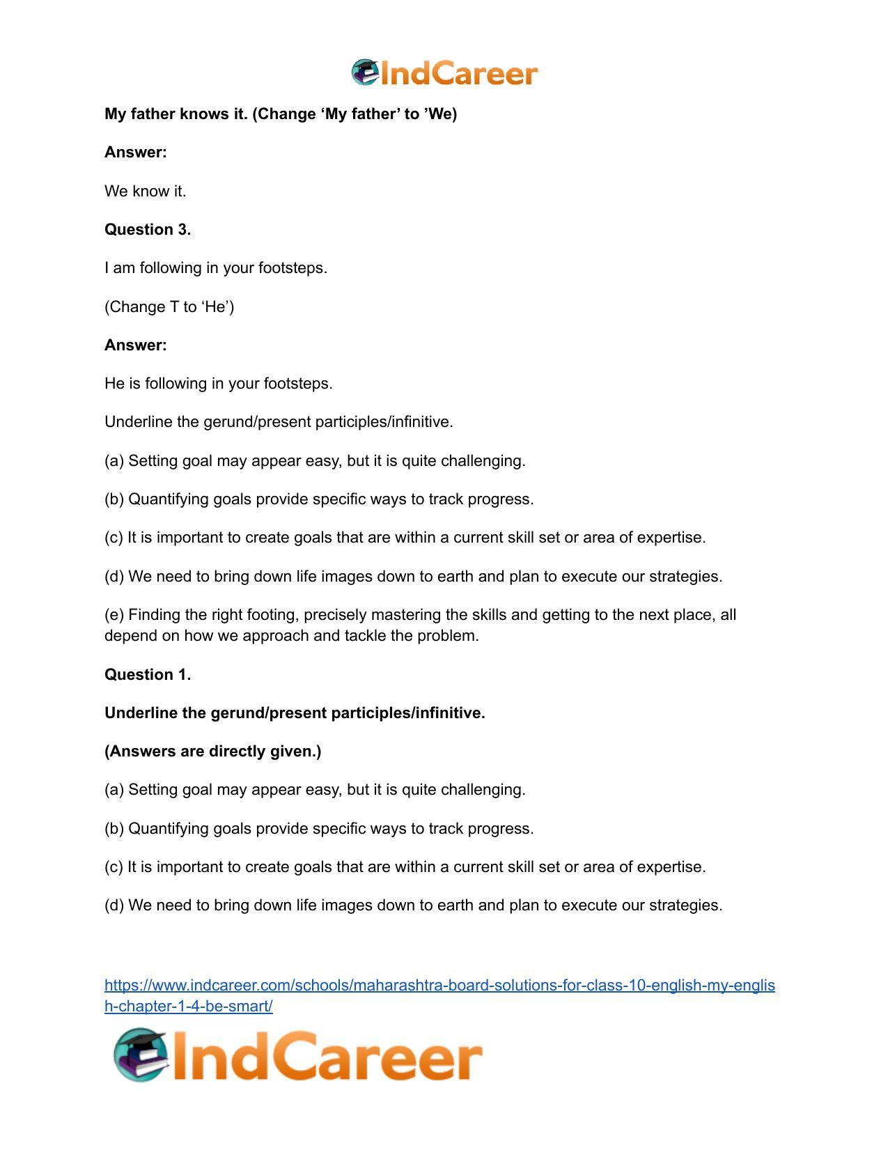 Maharashtra Board Solutions for Class 10- English (My English): Chapter 1.4- Be SMART - Page 19