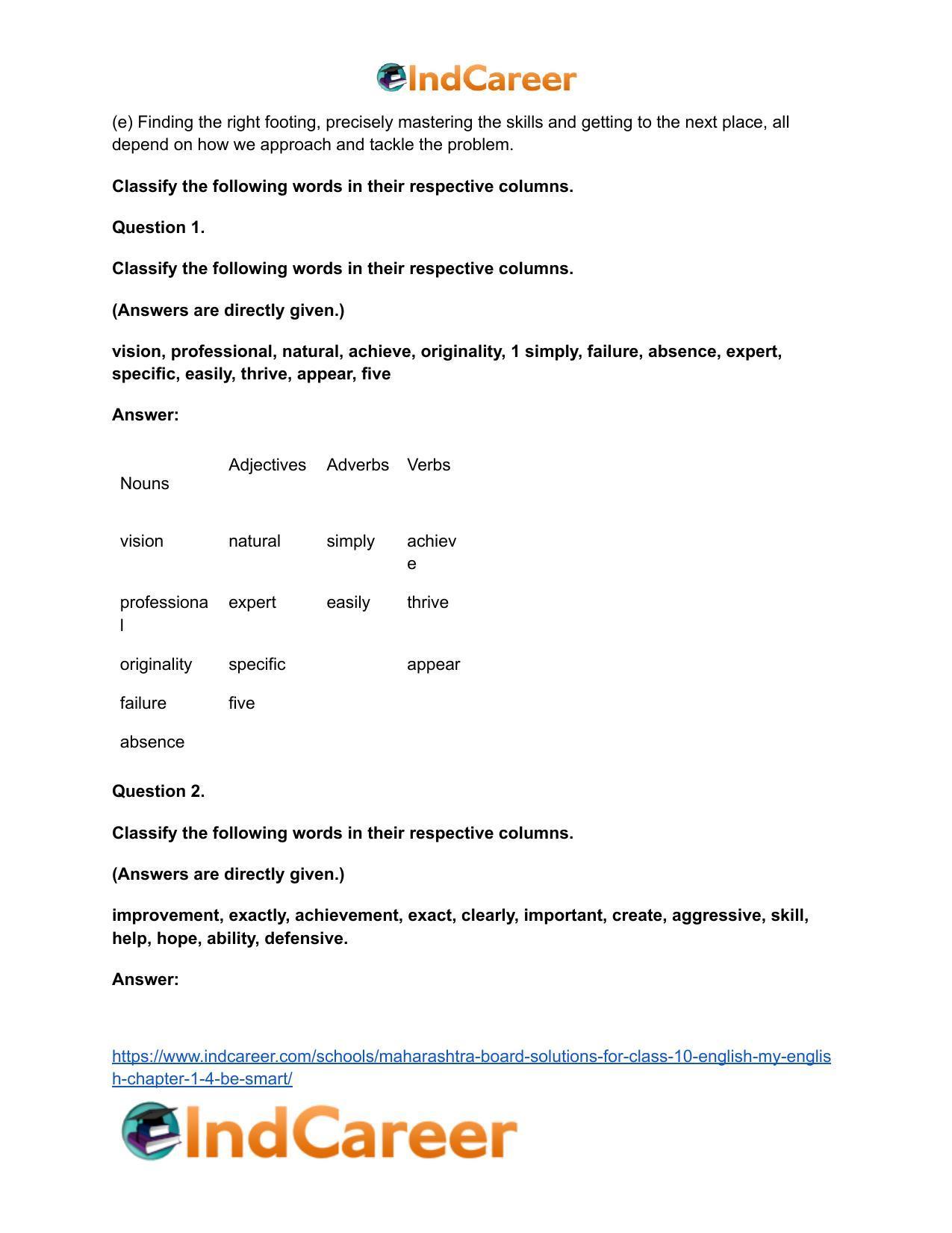 Maharashtra Board Solutions for Class 10- English (My English): Chapter 1.4- Be SMART - Page 20