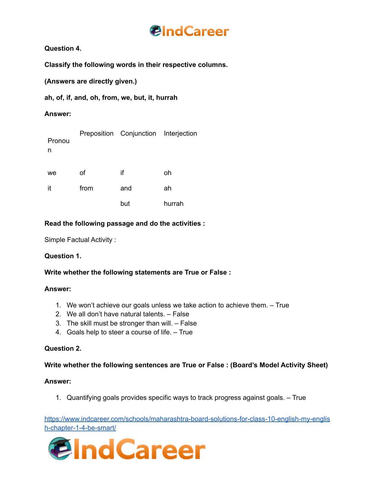 Maharashtra Board Solutions for Class 10- English (My English): Chapter 1.4- Be SMART - Page 22