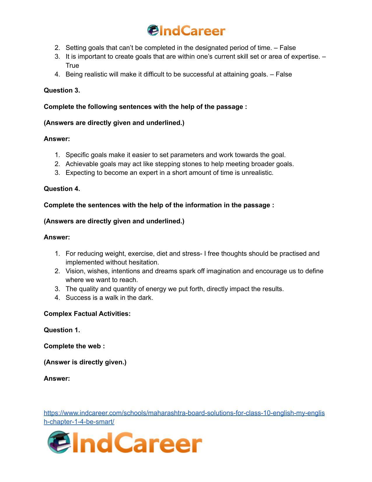 Maharashtra Board Solutions for Class 10- English (My English): Chapter 1.4- Be SMART - Page 23