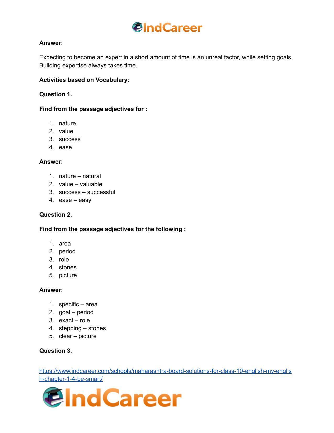 Maharashtra Board Solutions for Class 10- English (My English): Chapter 1.4- Be SMART - Page 25