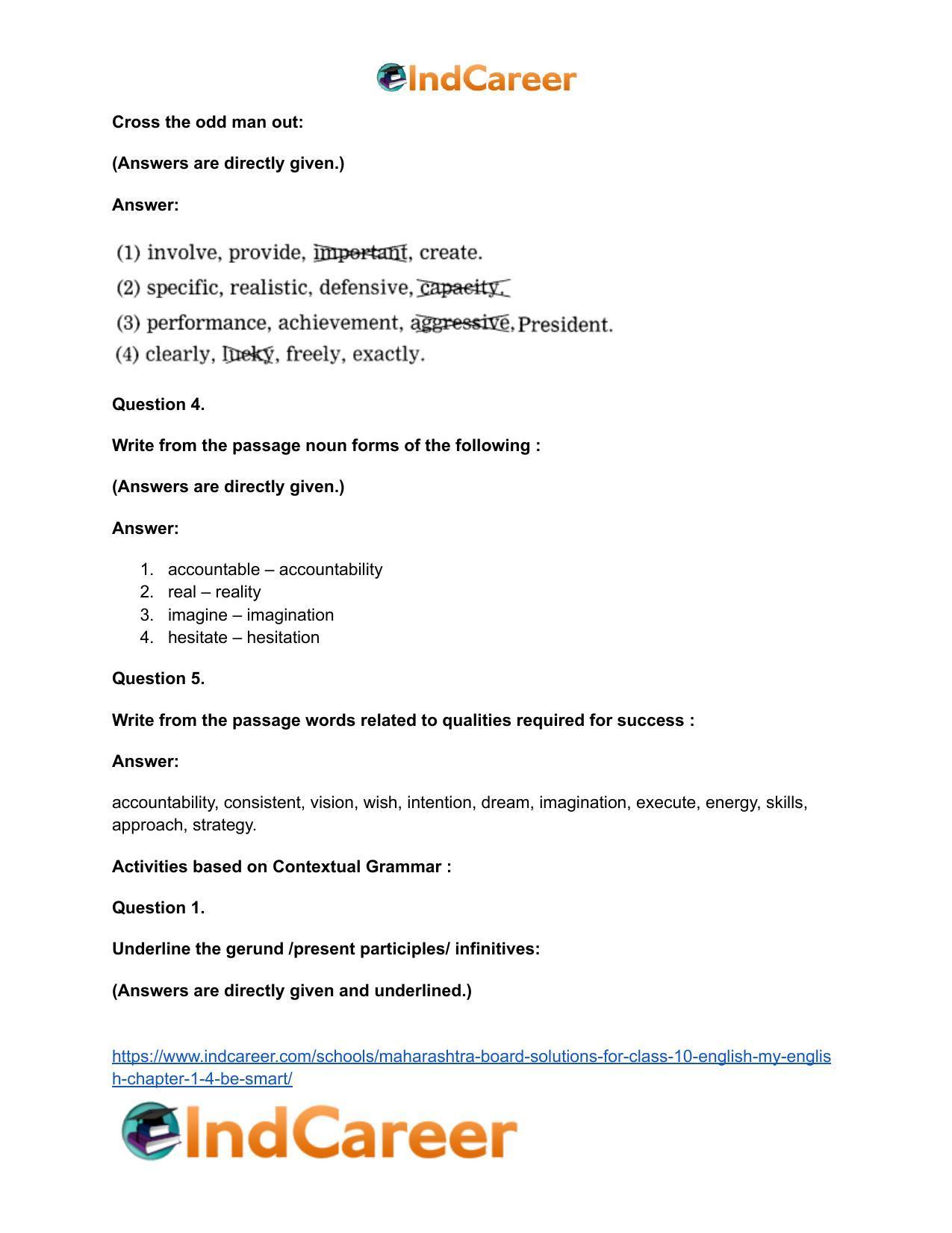 Maharashtra Board Solutions for Class 10- English (My English): Chapter 1.4- Be SMART - Page 26