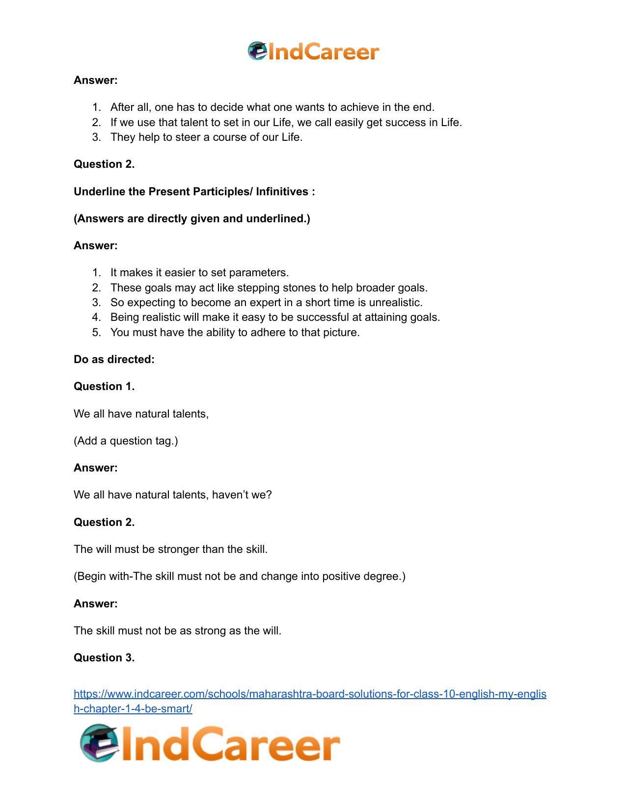 Maharashtra Board Solutions for Class 10- English (My English): Chapter 1.4- Be SMART - Page 27