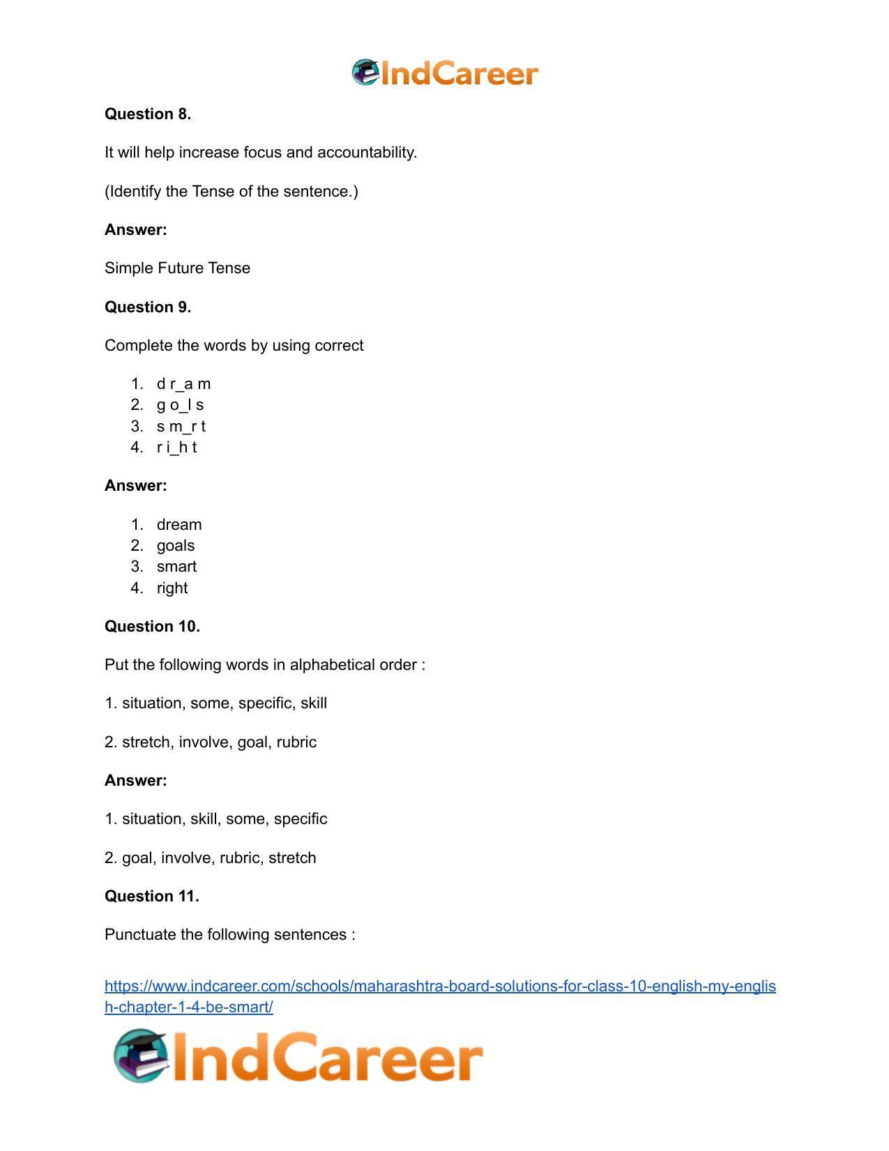 Maharashtra Board Solutions for Class 10- English (My English): Chapter 1.4- Be SMART - Page 29