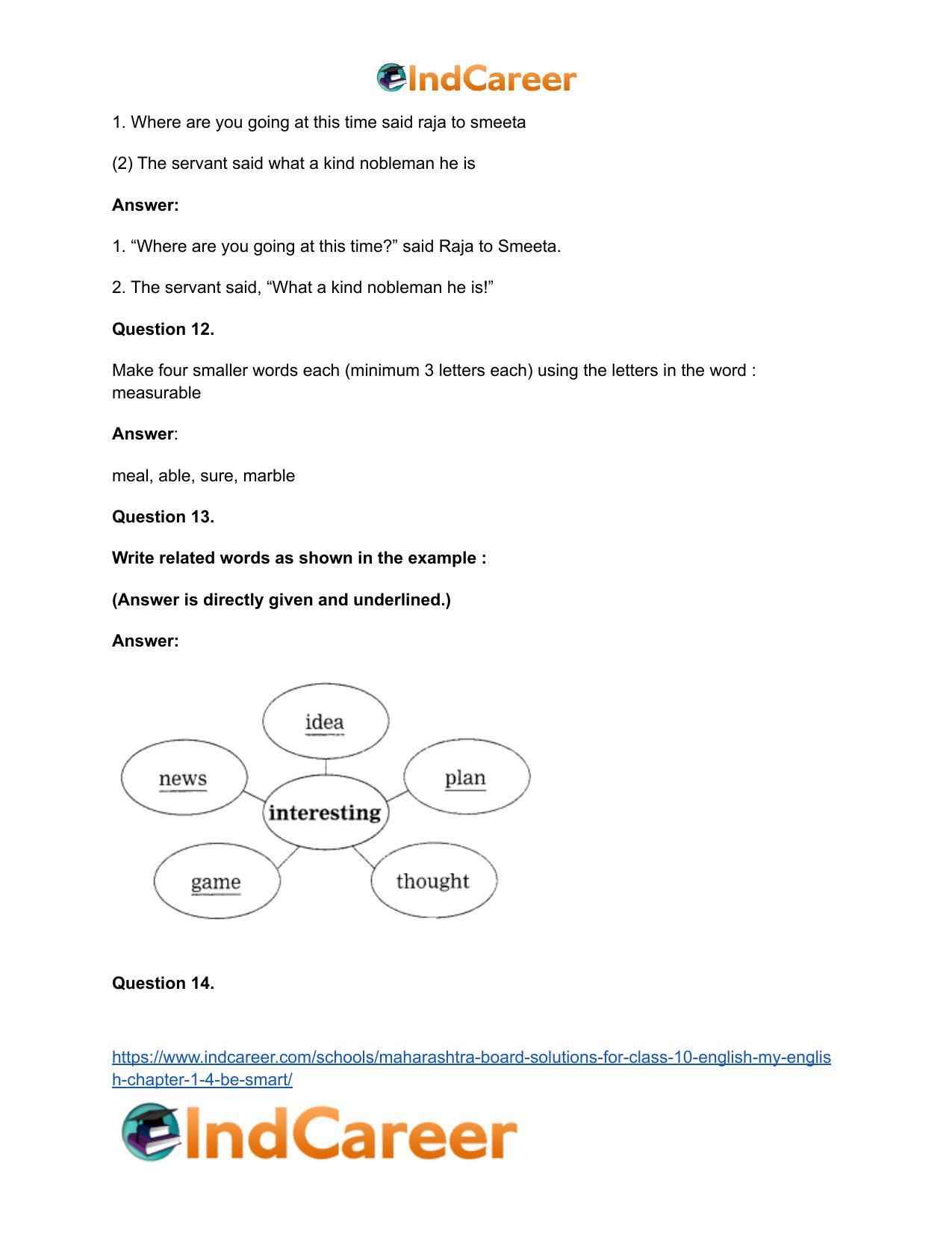 Maharashtra Board Solutions for Class 10- English (My English): Chapter 1.4- Be SMART - Page 30