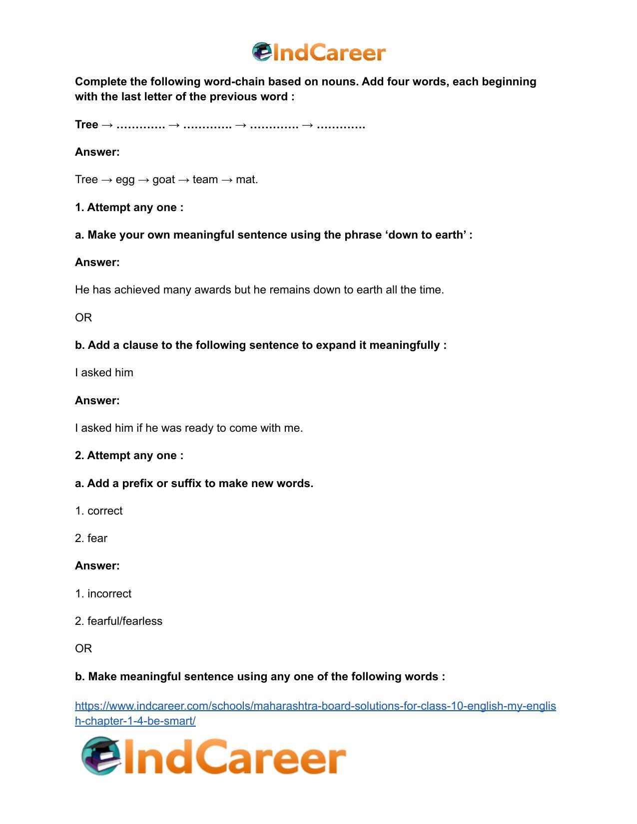 Maharashtra Board Solutions for Class 10- English (My English): Chapter 1.4- Be SMART - Page 31