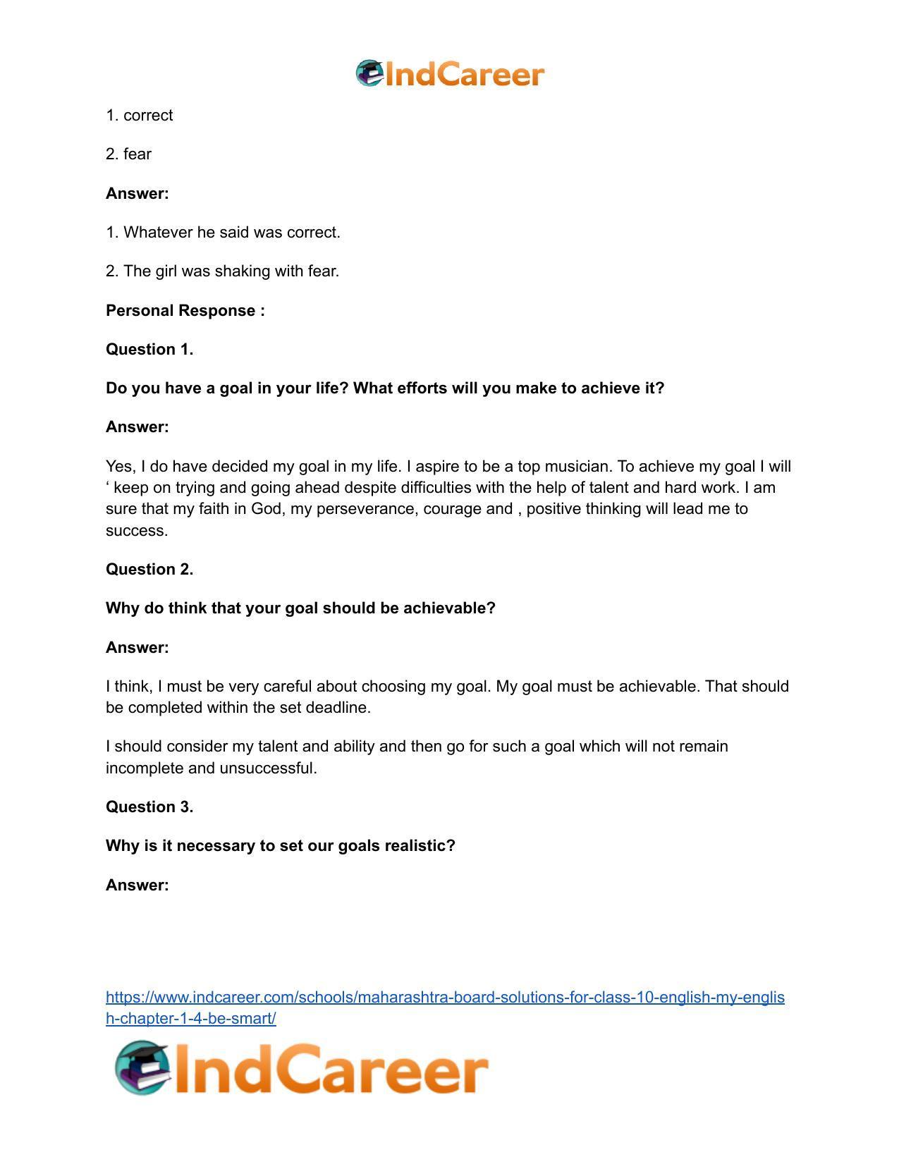 Maharashtra Board Solutions for Class 10- English (My English): Chapter 1.4- Be SMART - Page 32