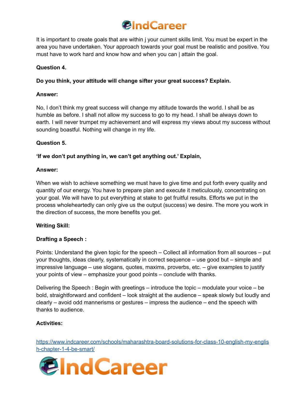 Maharashtra Board Solutions for Class 10- English (My English): Chapter 1.4- Be SMART - Page 33