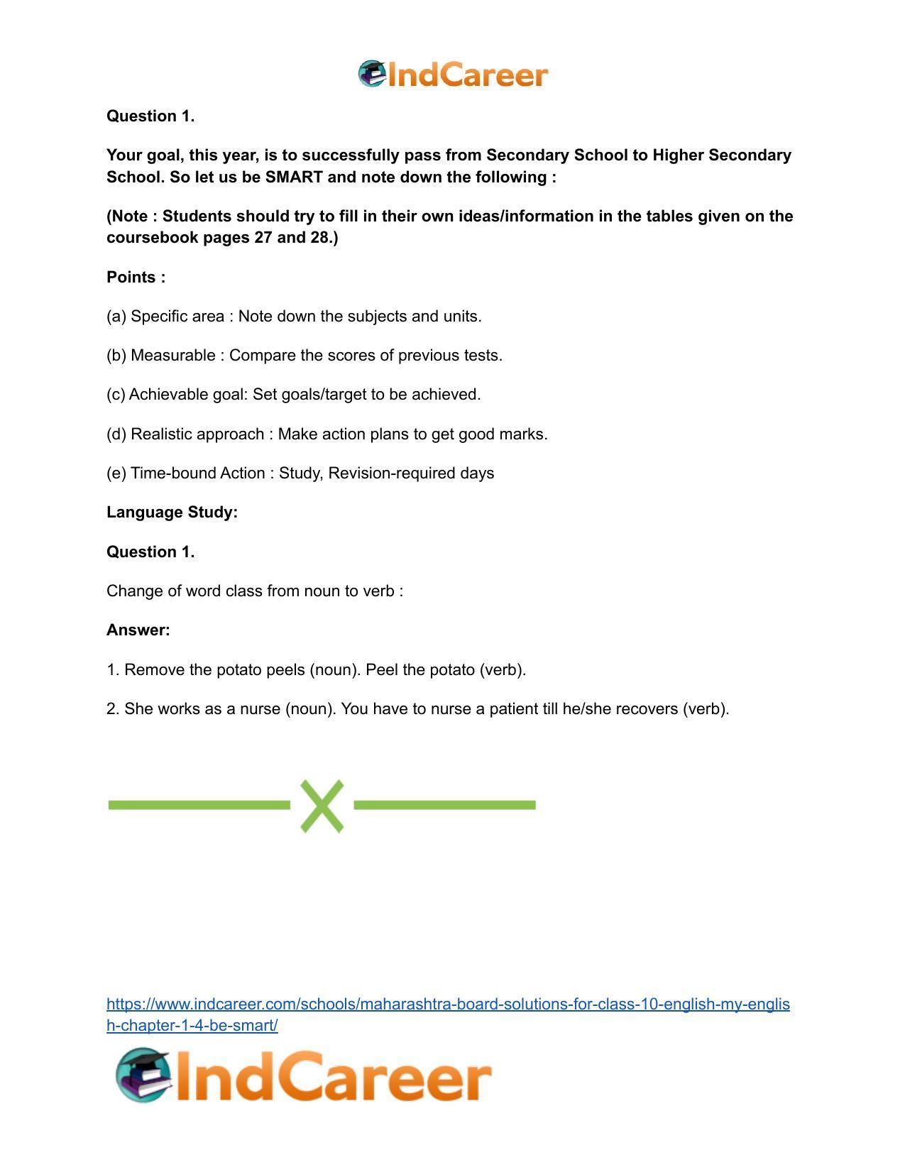 Maharashtra Board Solutions for Class 10- English (My English): Chapter 1.4- Be SMART - Page 34