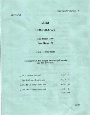 Assam HS 2nd Year Sociology 2022 Question Paper