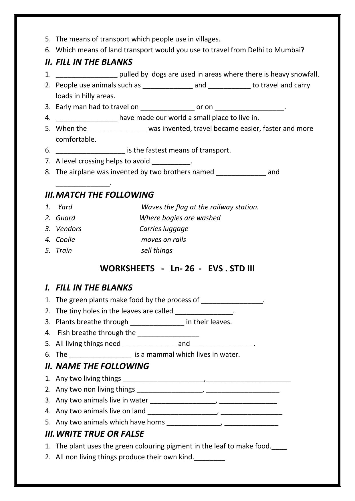 Worksheet for Class 3 EVS Assignment 76 Revision - Page 3