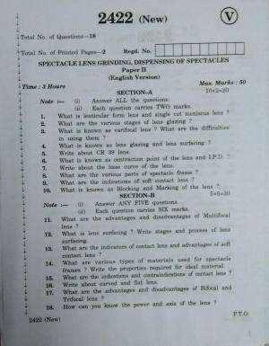 AP Inter 2nd Year Vocational Question Paper March - 2020 - Spectacle Lens Grinding Dispensing of Spectacles-II (new)