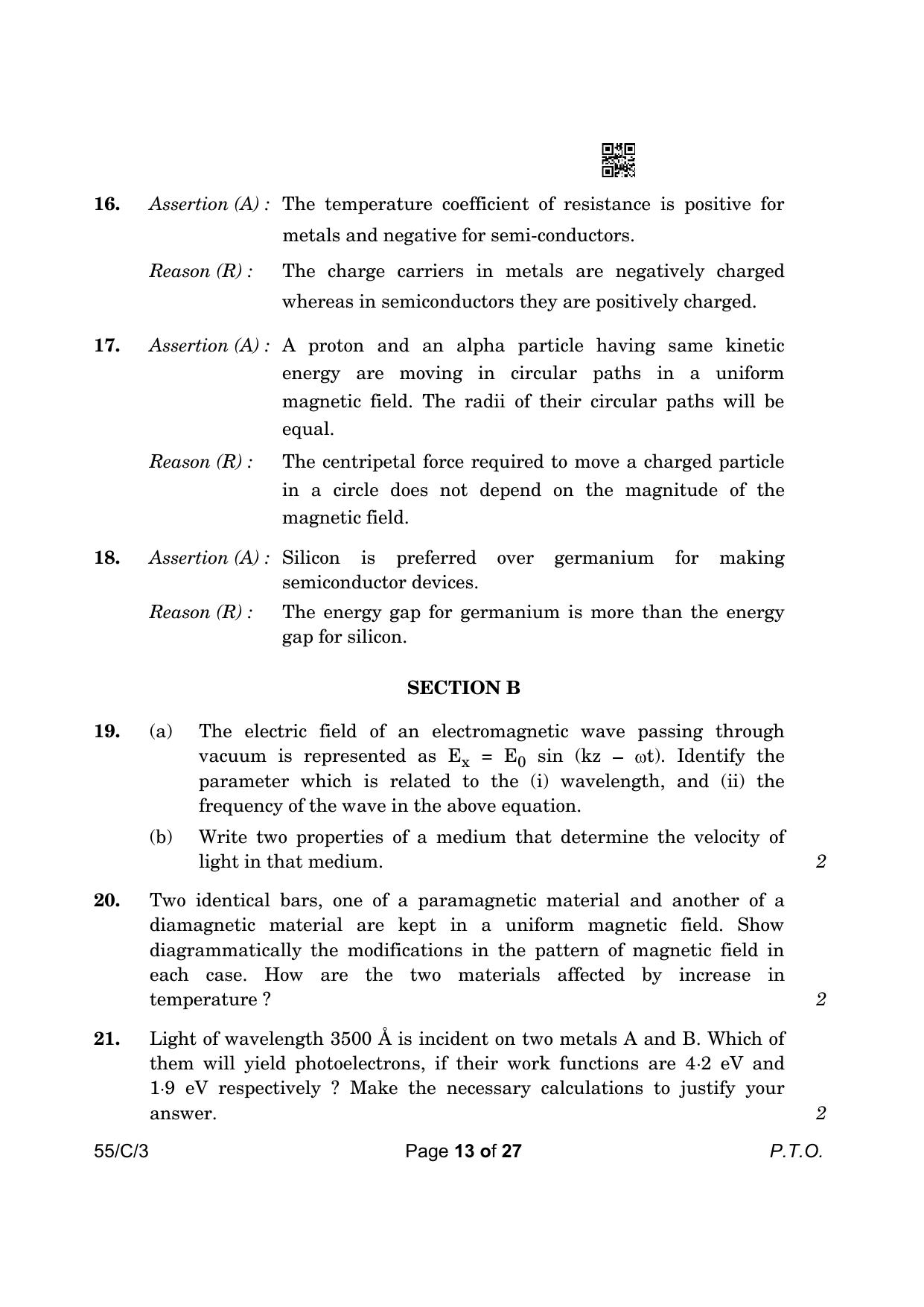 CBSE Class 12 55-3 Physics 2023 (Compartment) Question Paper - Page 13