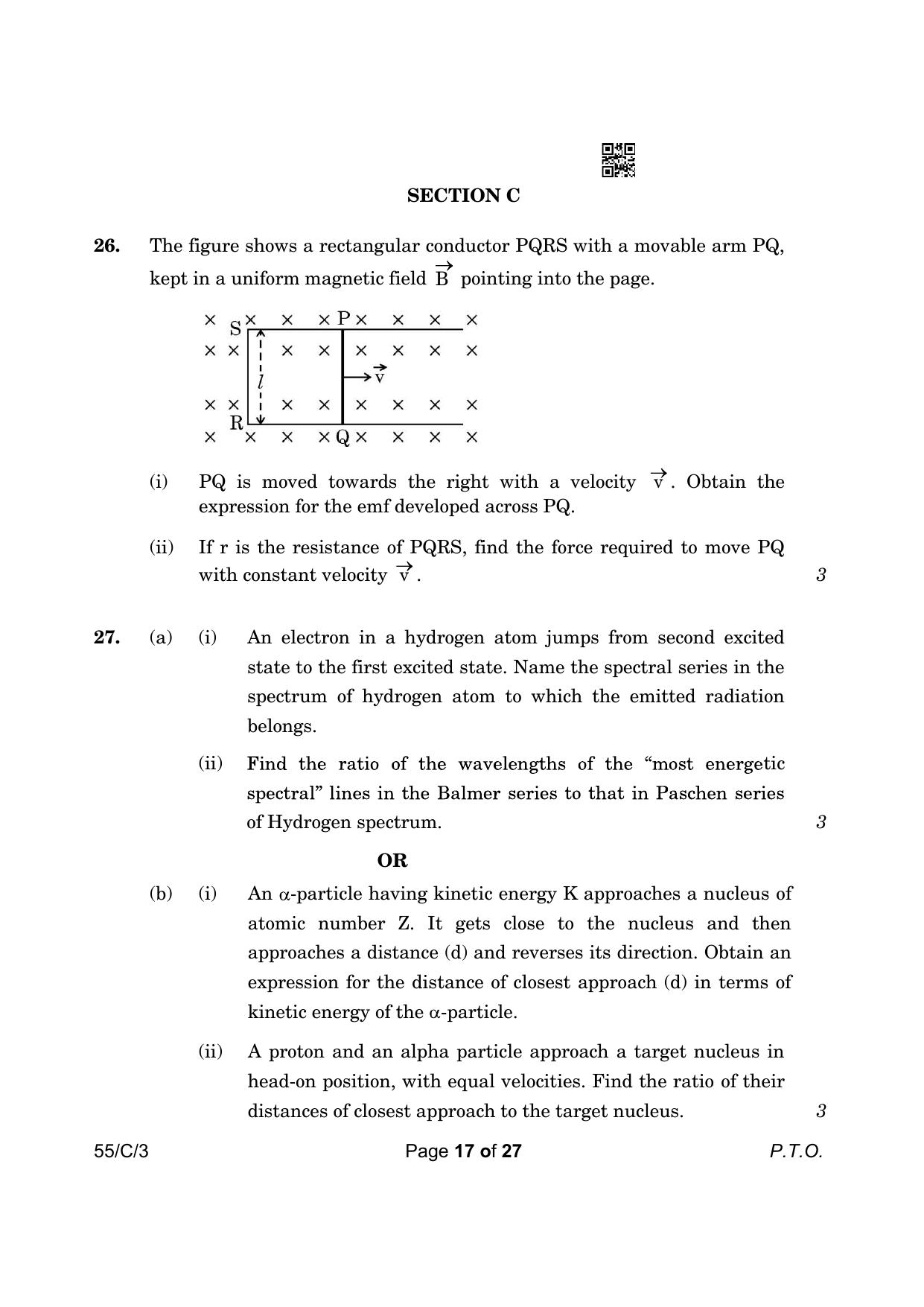 CBSE Class 12 55-3 Physics 2023 (Compartment) Question Paper - Page 17