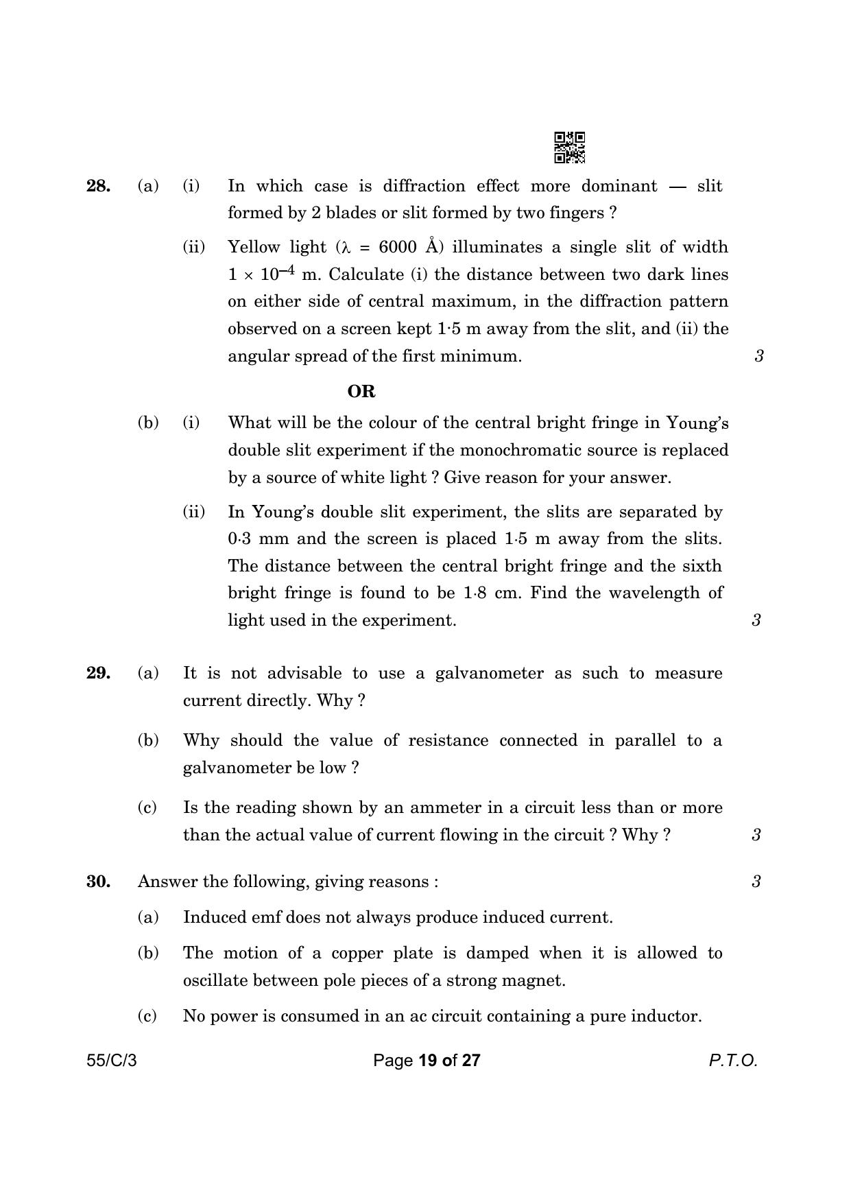 CBSE Class 12 55-3 Physics 2023 (Compartment) Question Paper - Page 19