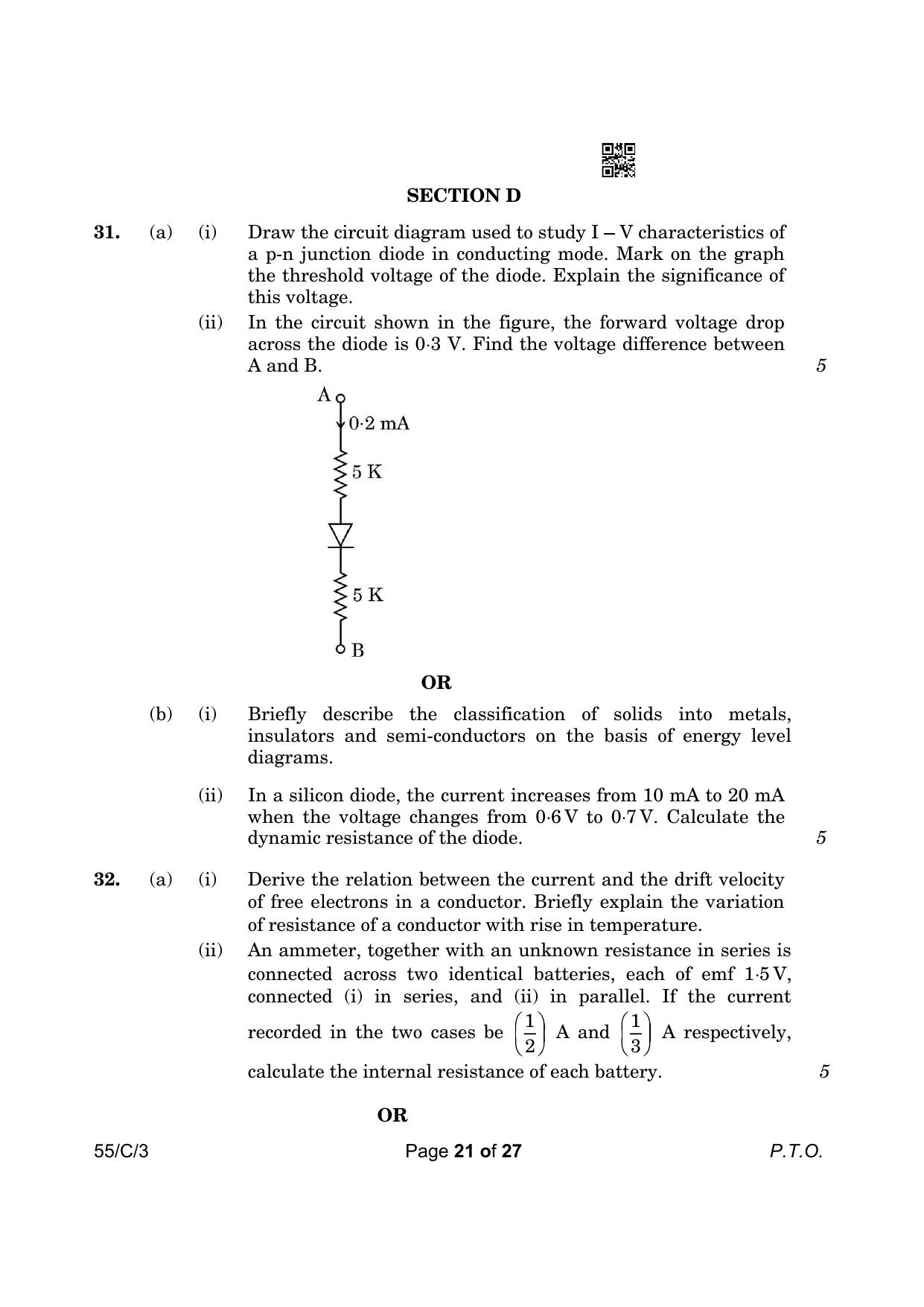 CBSE Class 12 55-3 Physics 2023 (Compartment) Question Paper - Page 21