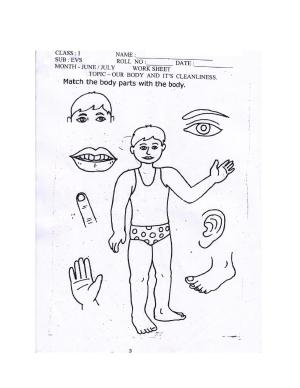 Worksheet for Class 1 EVS Our Body and Cleanliness Assignment 1