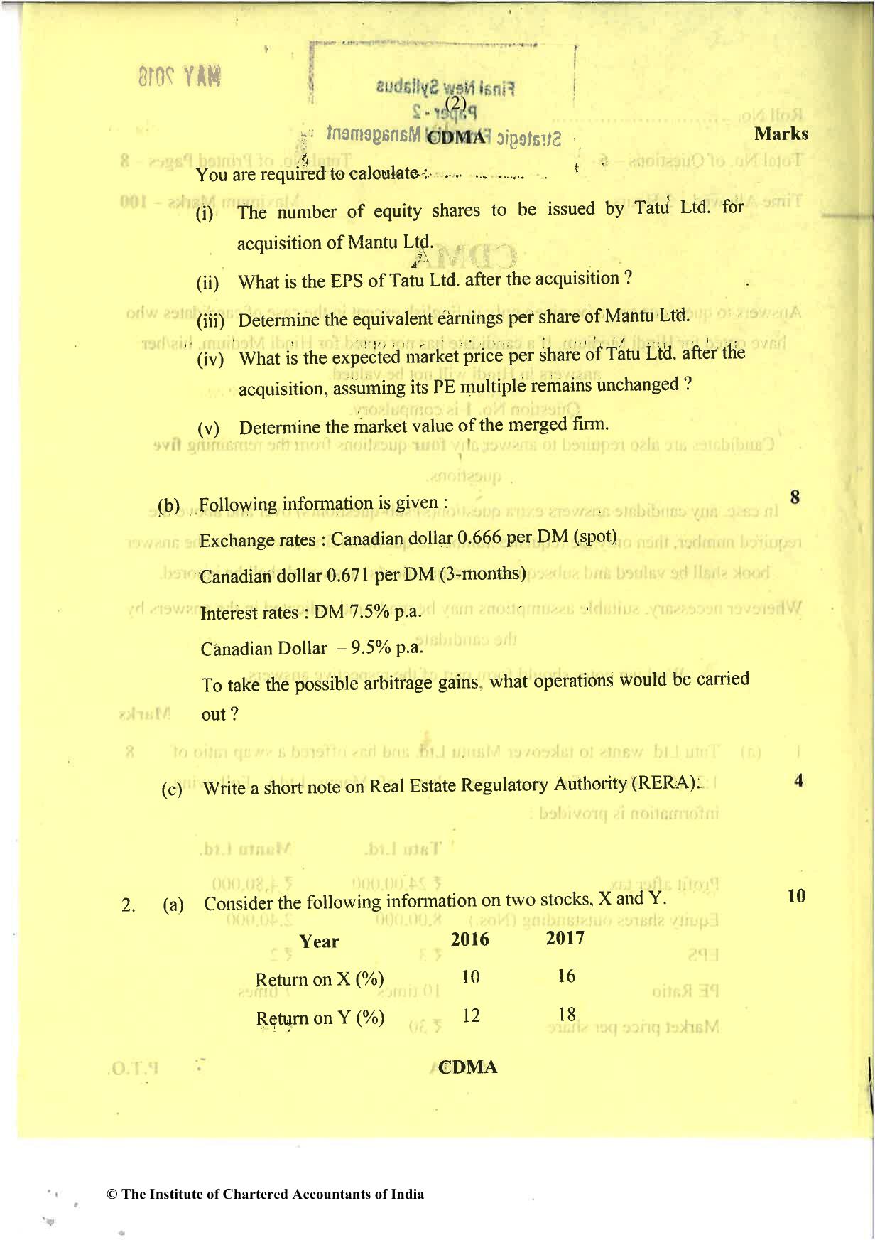 CA Final May 2018 Question Paper - Paper 2 – Strategic Financial Management - Page 2
