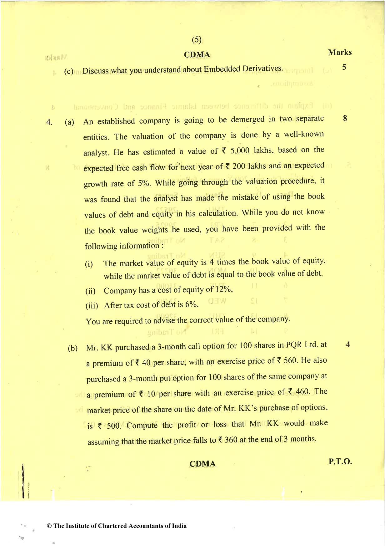 CA Final May 2018 Question Paper - Paper 2 – Strategic Financial Management - Page 5