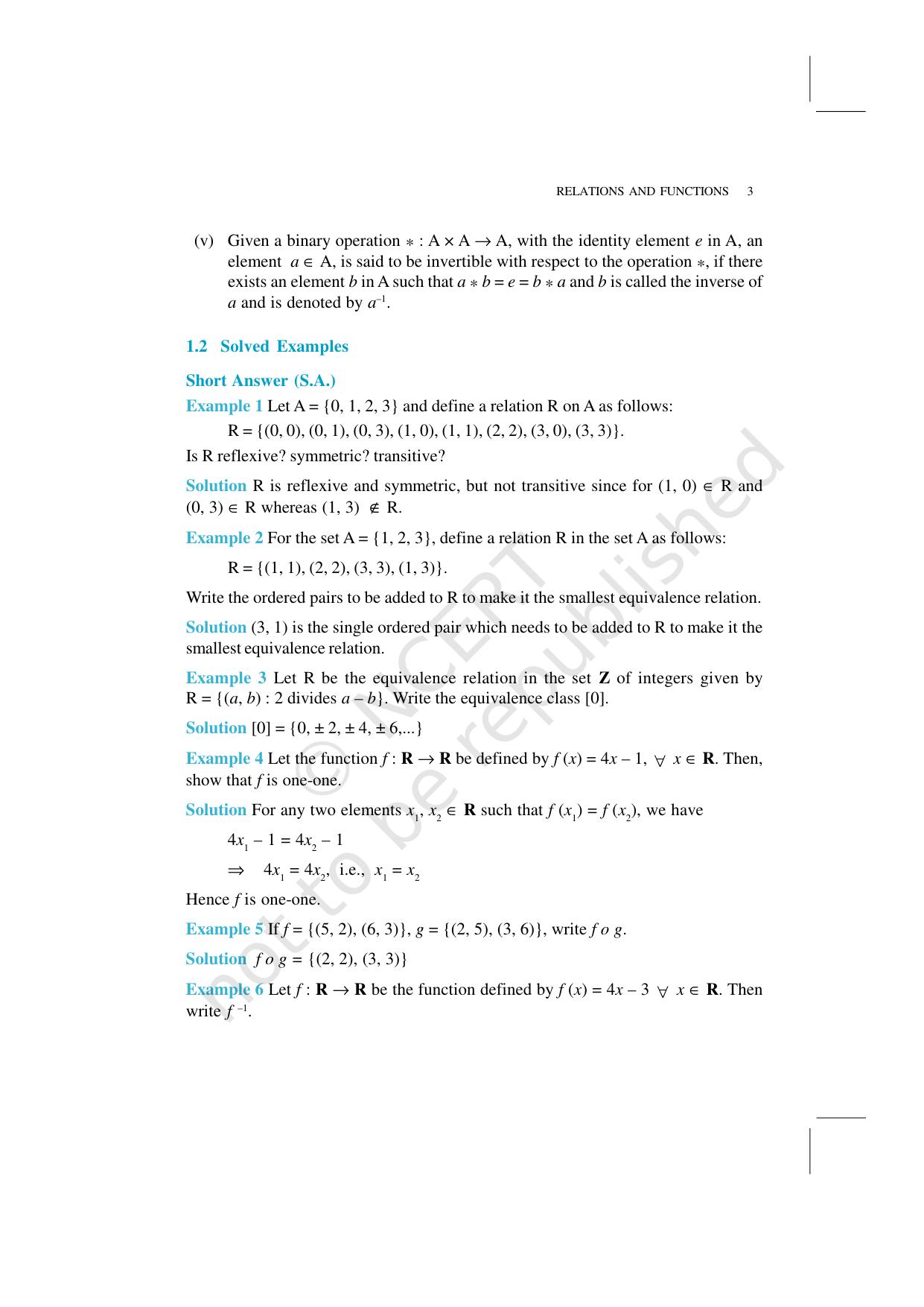 NCERT Exemplar Book for Class 12 Maths: Chapter 1 Relations and Functions - Page 3