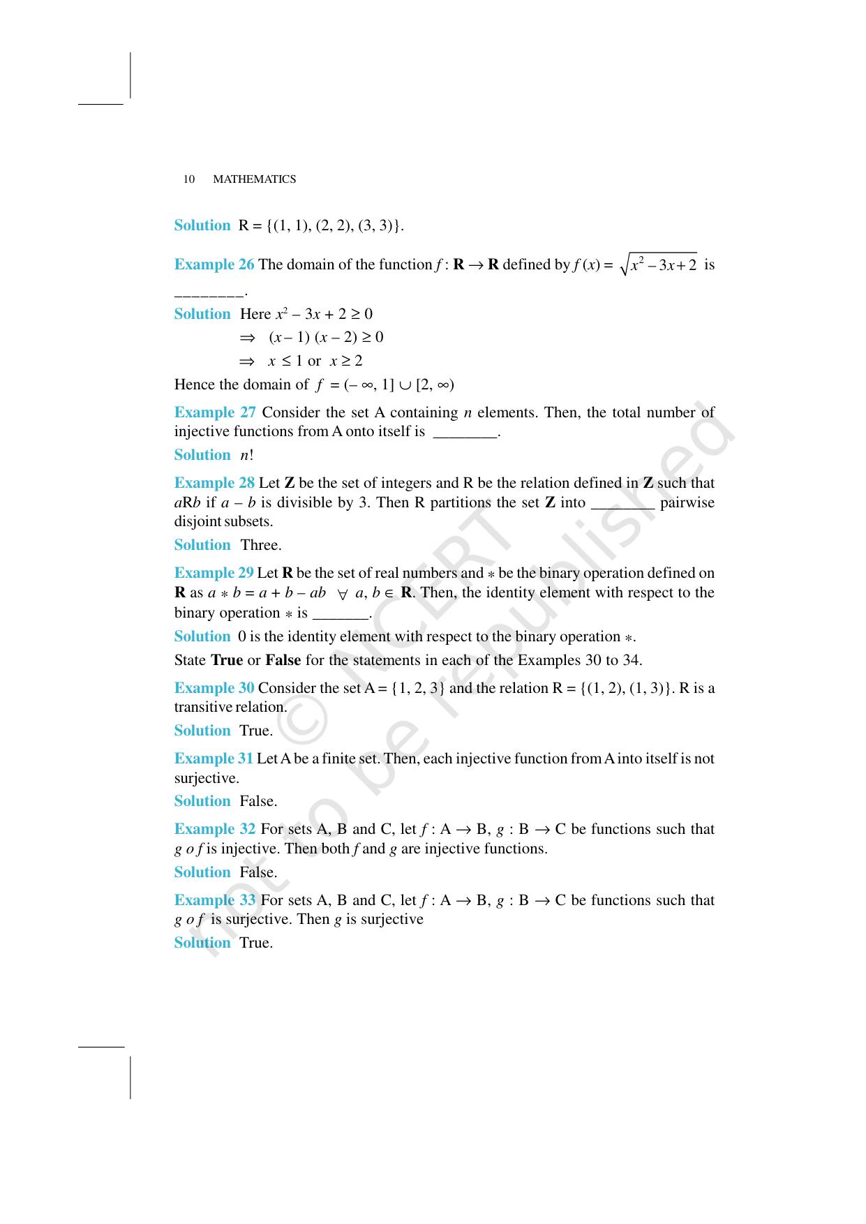 NCERT Exemplar Book for Class 12 Maths Chapter 1 Relations and Functions