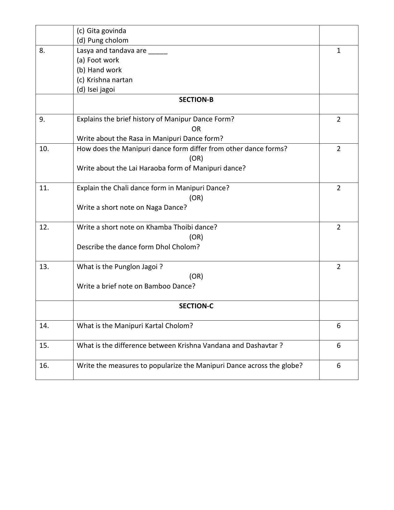 CBSE Class 12 Dance Manipuri Sample Paper 2023 - Page 2