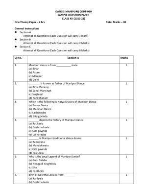 CBSE Class 12 Dance Manipuri Sample Paper 2023