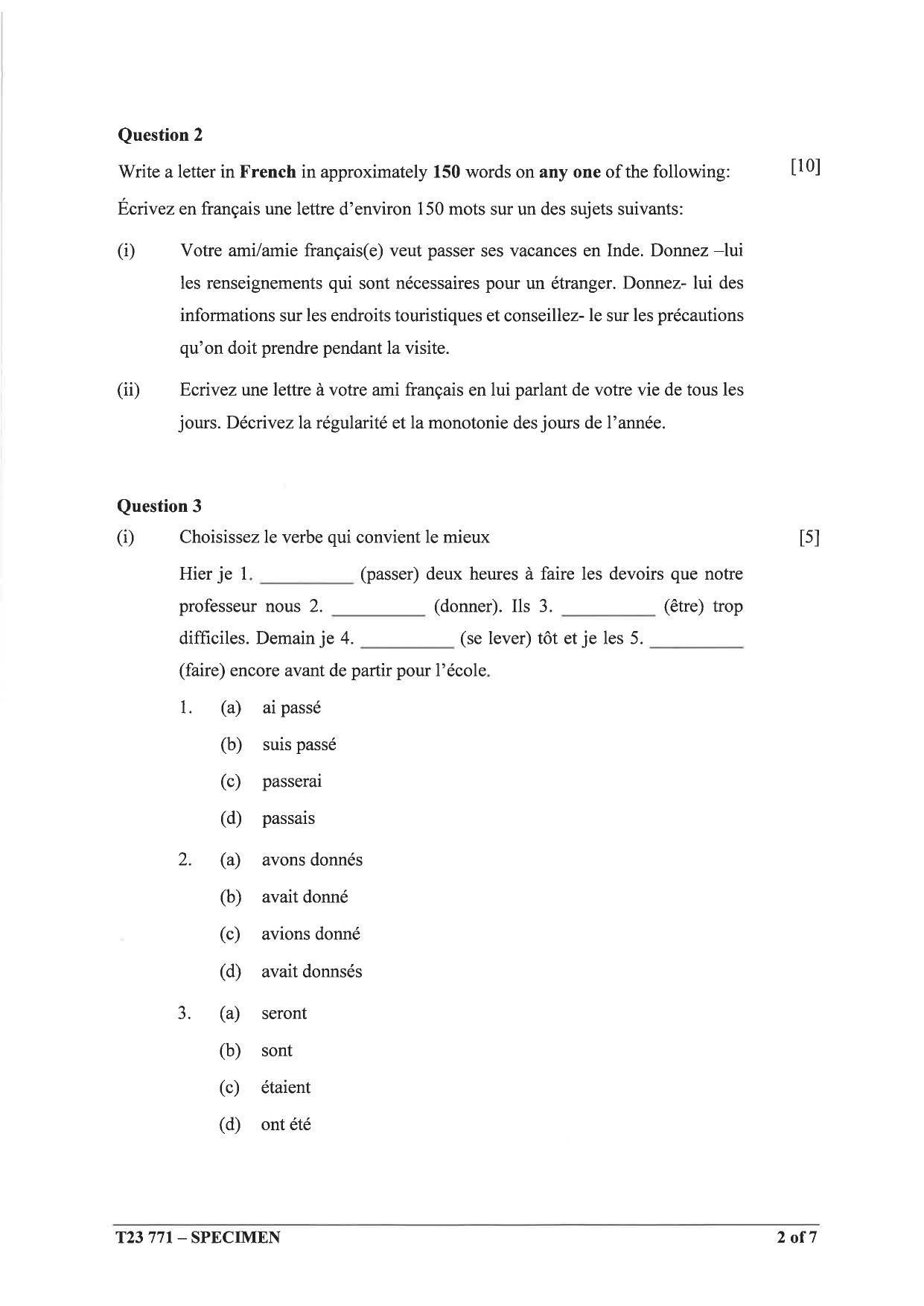 ICSE Class 10 French (Group 2) Sample Paper 2023 - Page 2