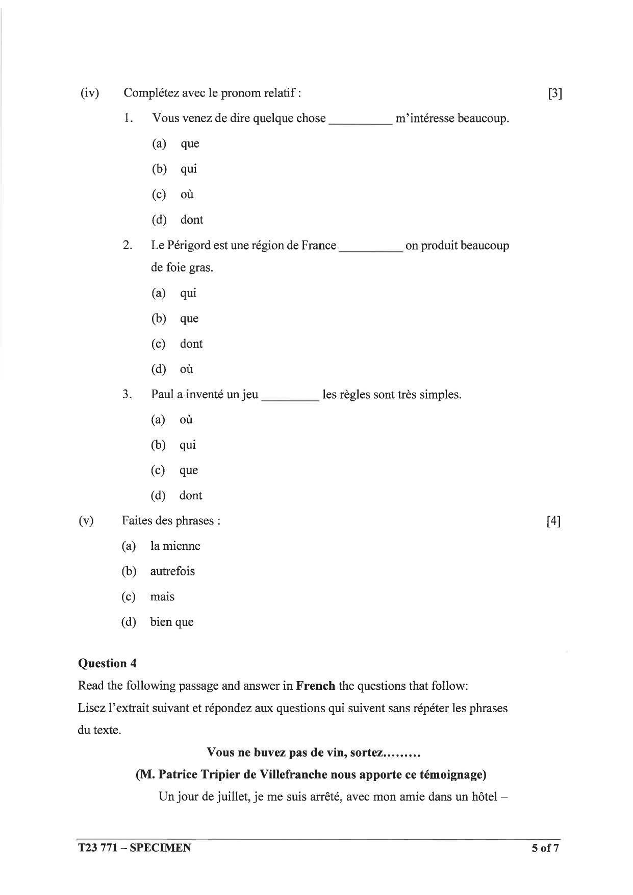 ICSE Class 10 French (Group 2) Sample Paper 2023 - Page 5