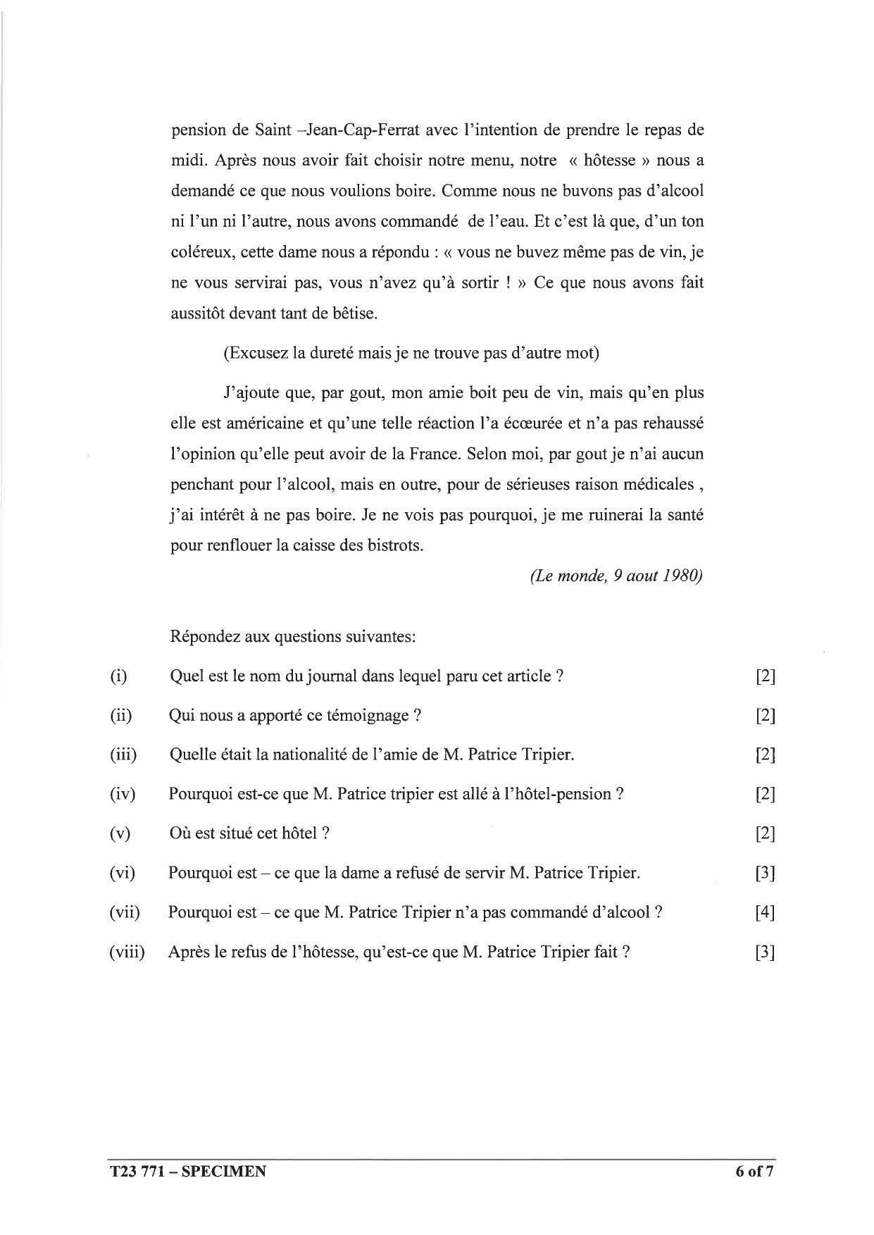 ICSE Class 10 French (Group 2) Sample Paper 2023 - Page 6