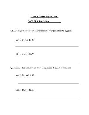 Worksheet for Class 1 Maths Ascending Assignment