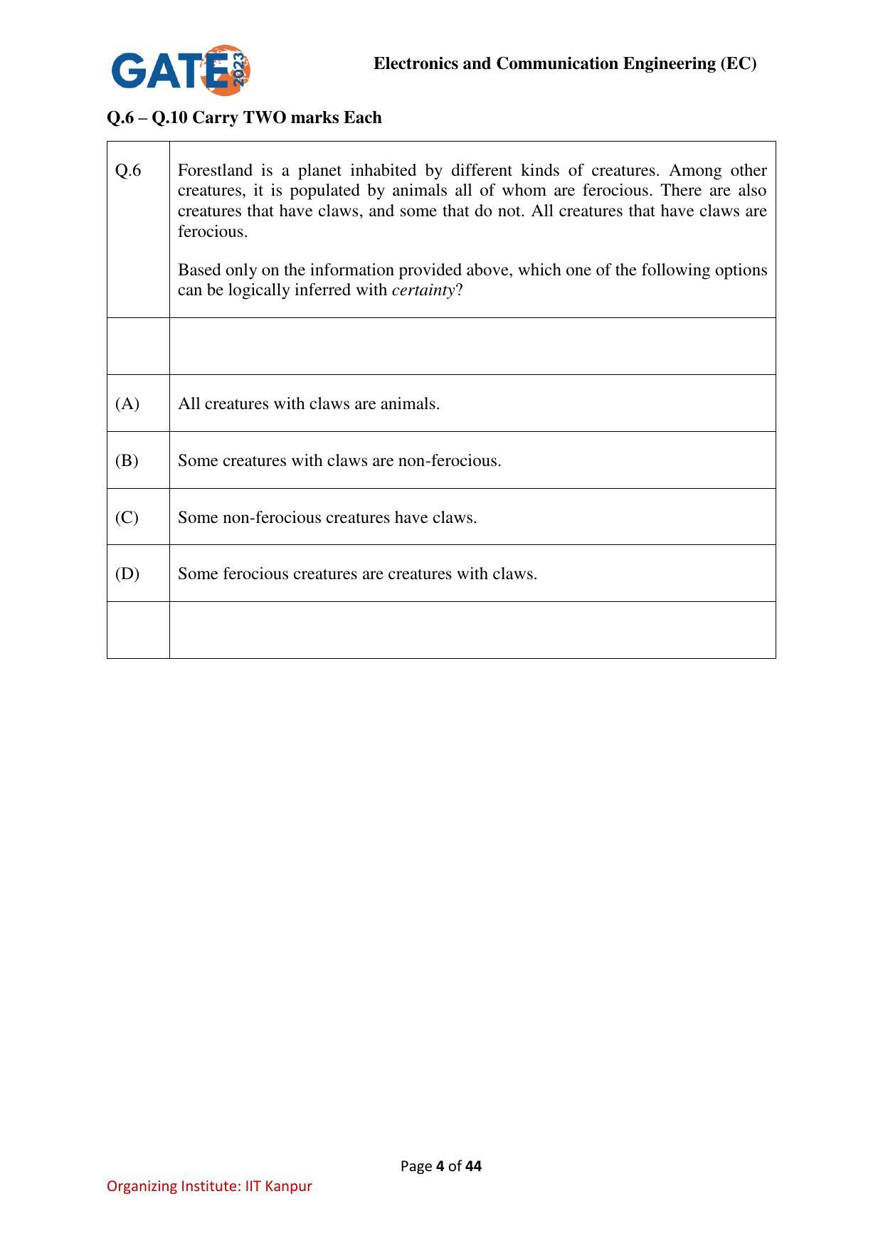 GATE 2023 Electronics and Communication Engineering (EC) Question Paper - Page 4