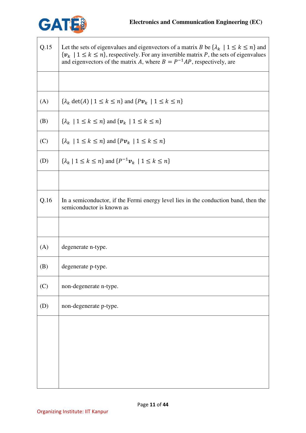 GATE 2023 Electronics and Communication Engineering (EC) Question Paper - Page 11