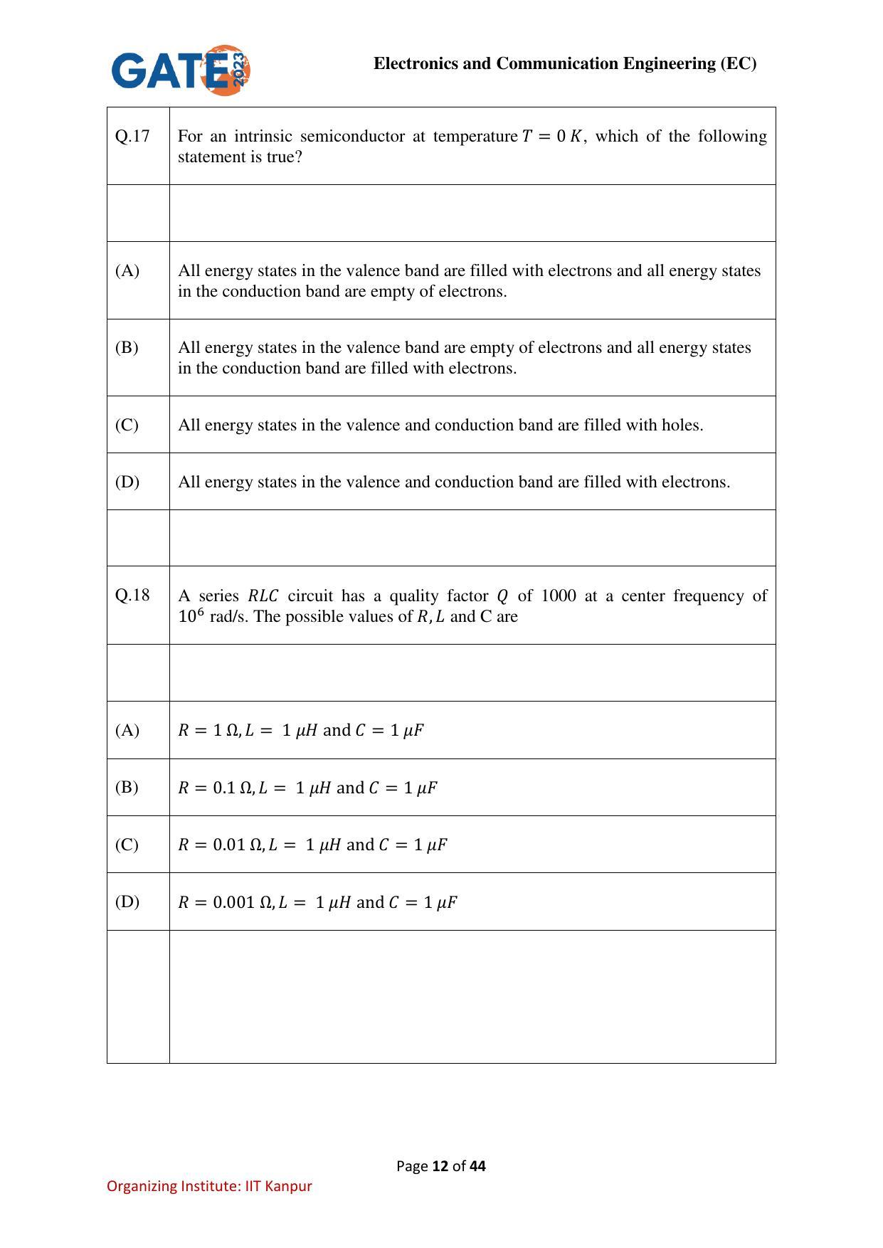GATE 2023 Electronics and Communication Engineering (EC) Question Paper - Page 12