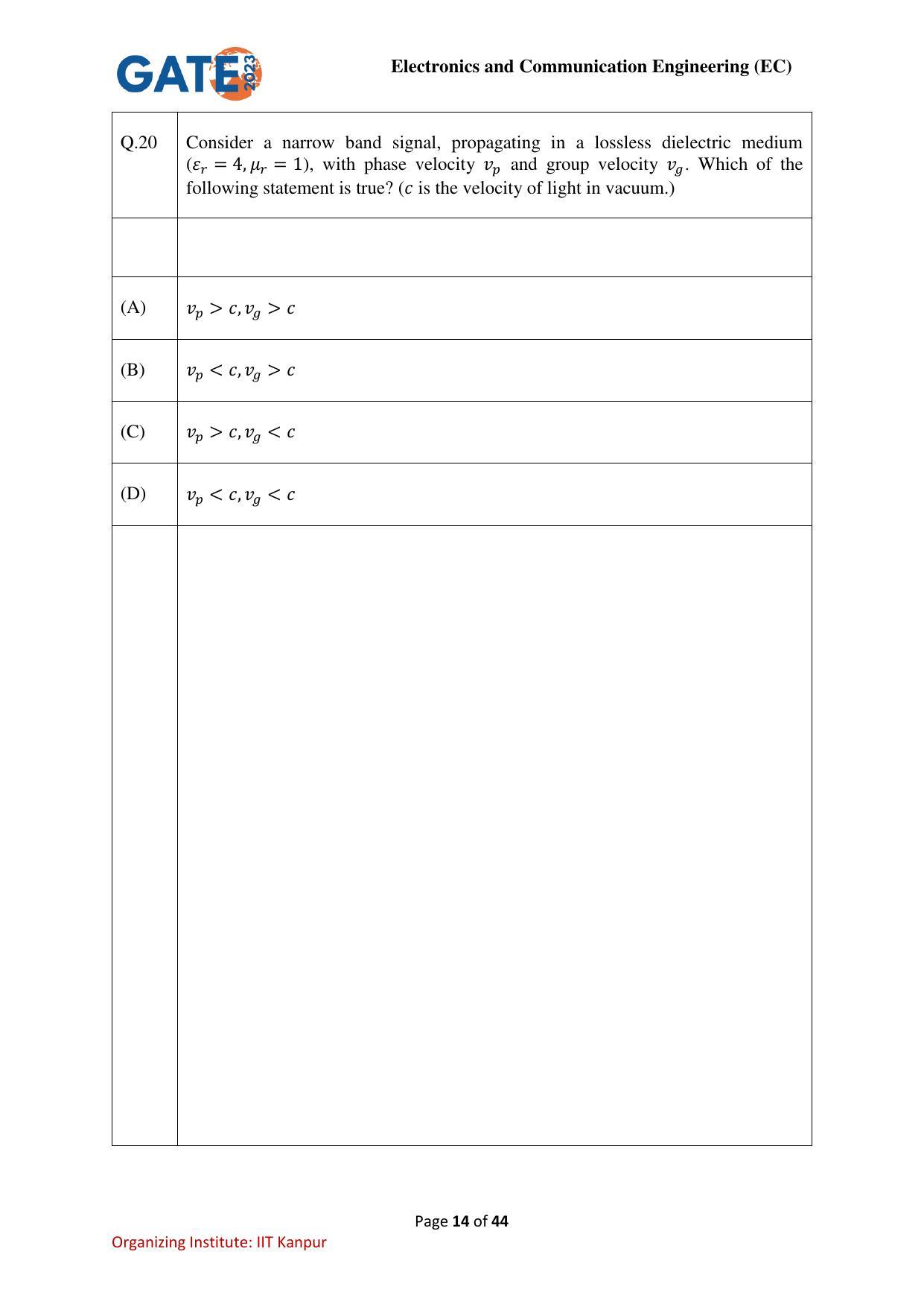 GATE 2023 Electronics and Communication Engineering (EC) Question Paper - Page 14