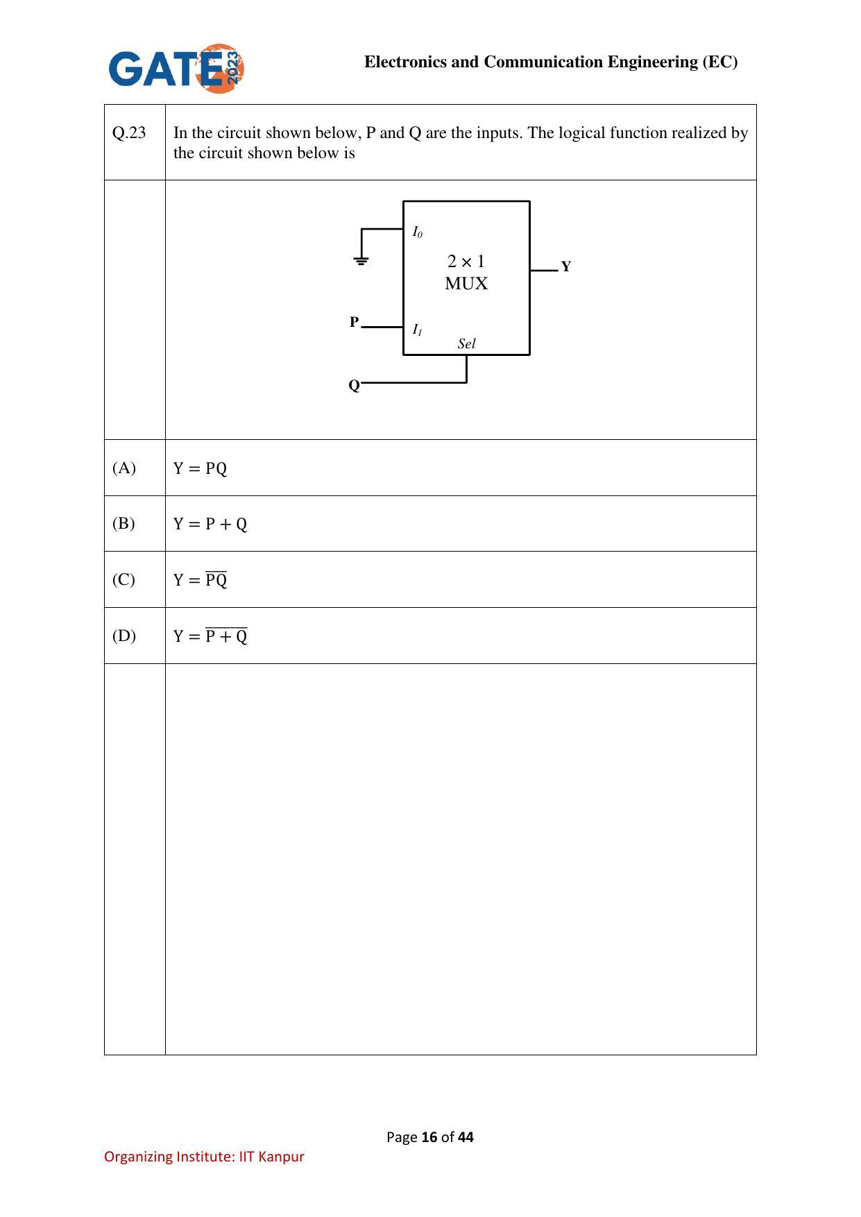 GATE 2023 Electronics and Communication Engineering (EC) Question Paper - Page 16