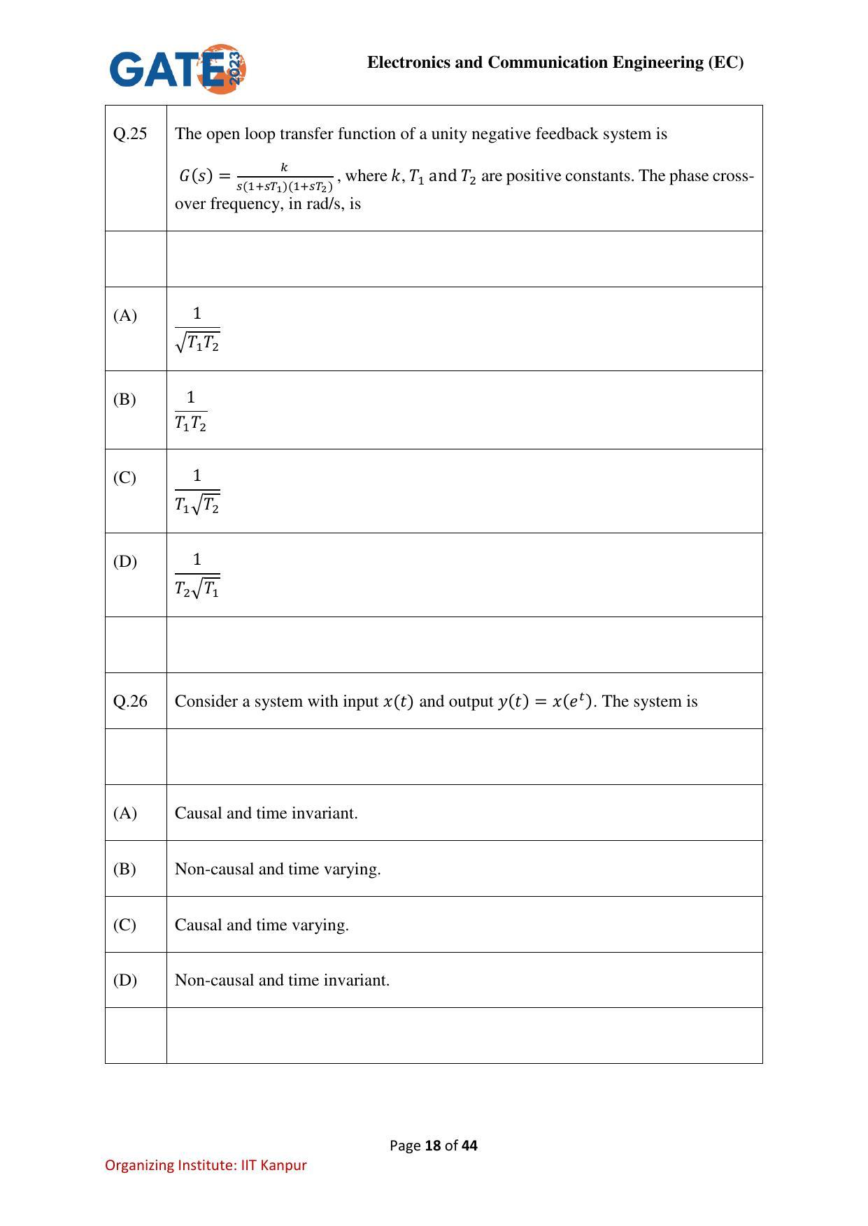 GATE 2023 Electronics and Communication Engineering (EC) Question Paper - Page 18