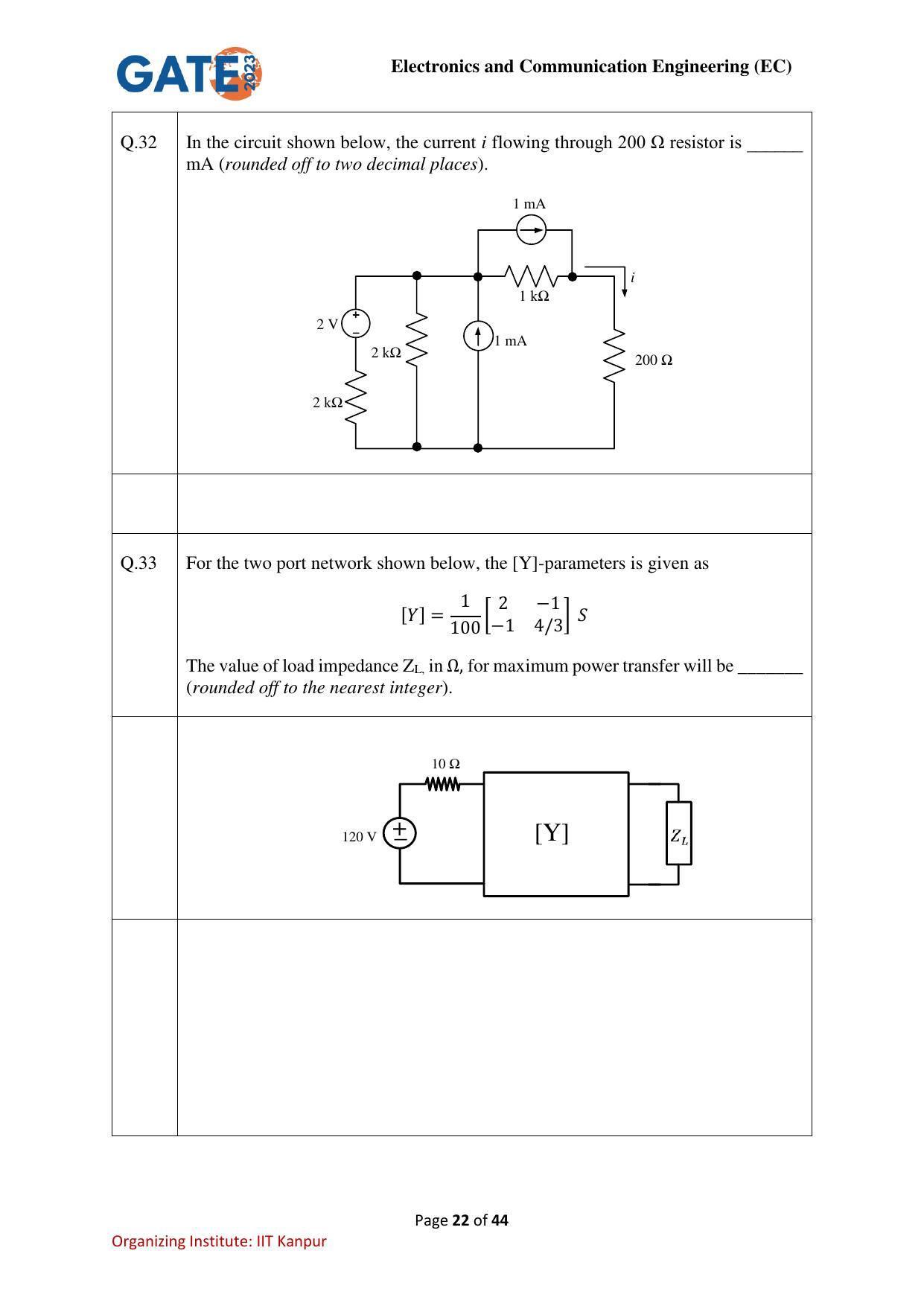 GATE 2023 Electronics and Communication Engineering (EC) Question Paper - Page 22