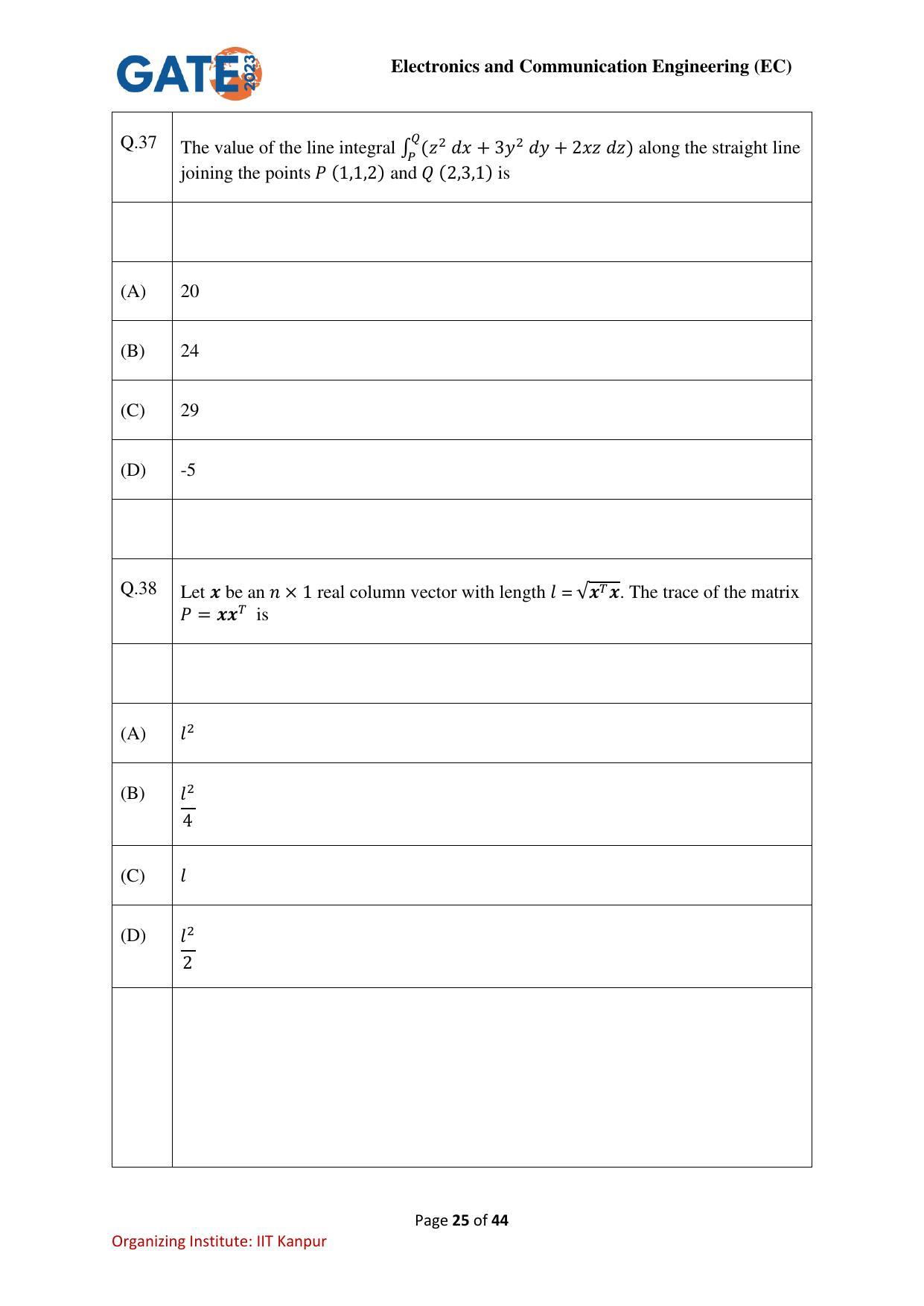 GATE 2023 Electronics and Communication Engineering (EC) Question Paper - Page 25