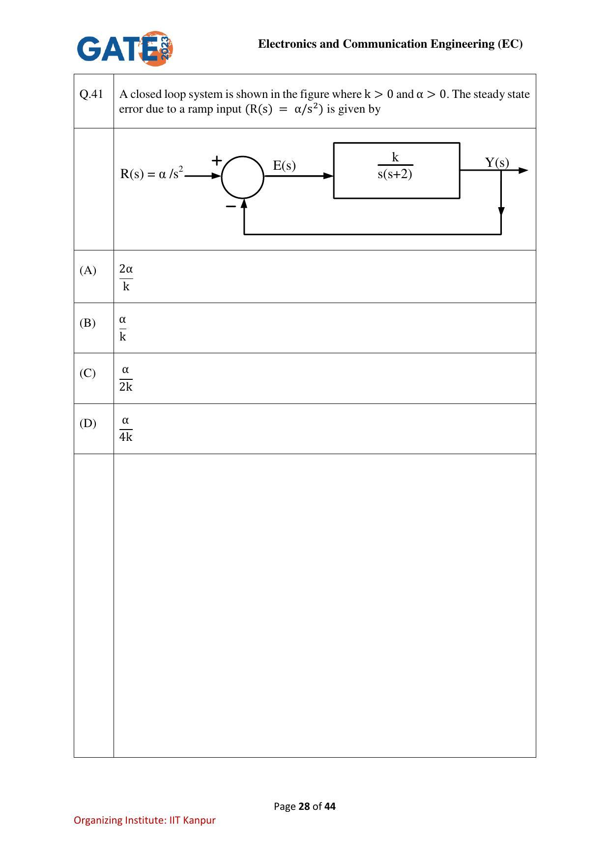 GATE 2023 Electronics and Communication Engineering (EC) Question Paper - Page 28