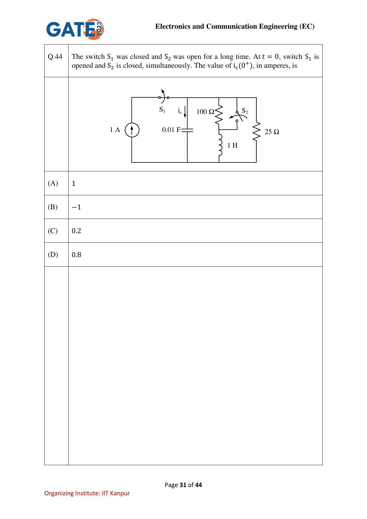 GATE 2023 Electronics and Communication Engineering (EC) Question Paper - Page 31