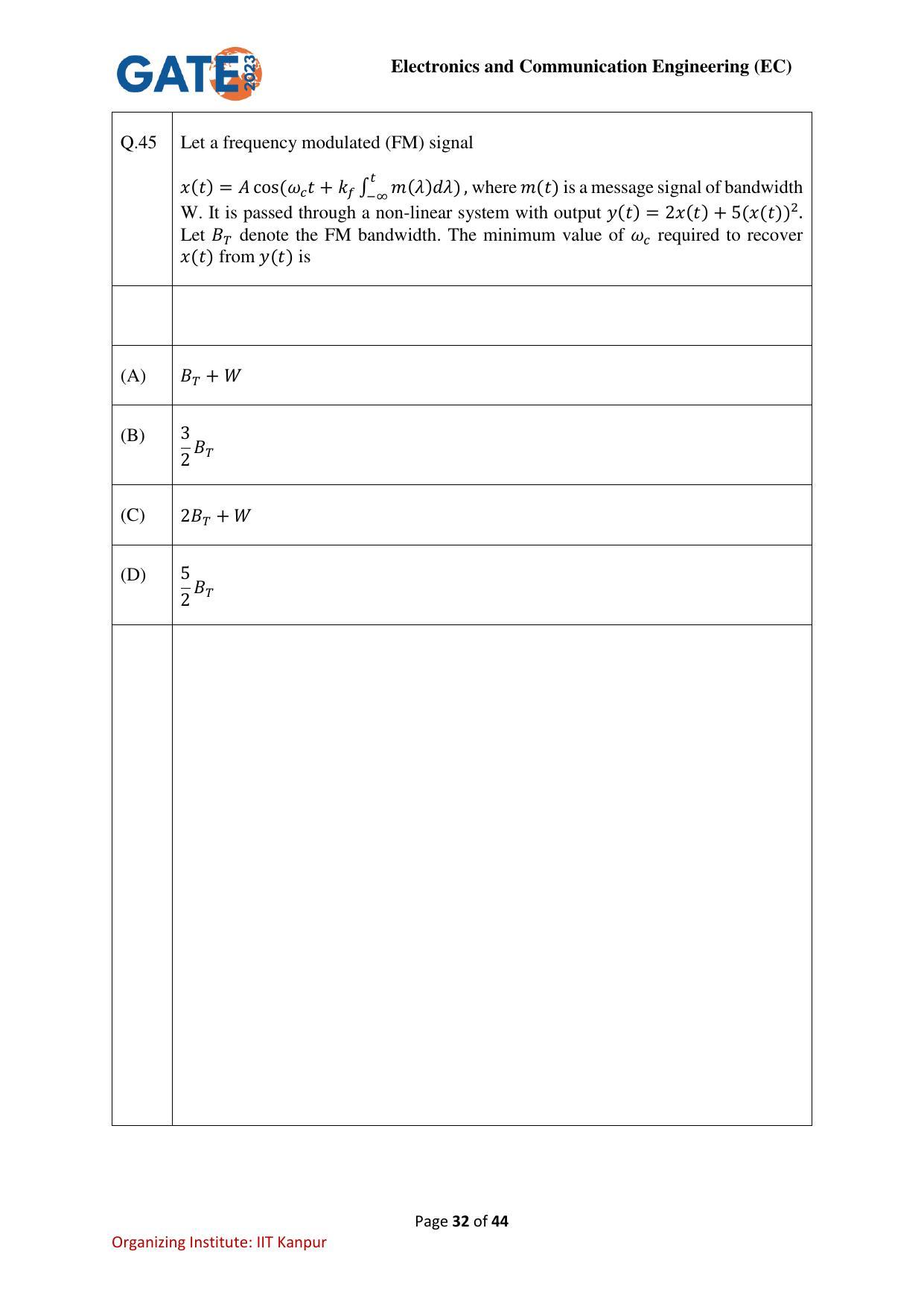 GATE 2023 Electronics and Communication Engineering (EC) Question Paper - Page 32