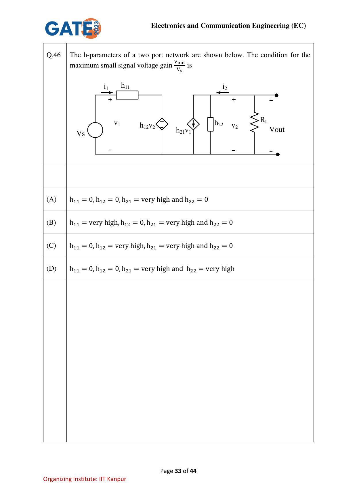 GATE 2023 Electronics and Communication Engineering (EC) Question Paper - Page 33