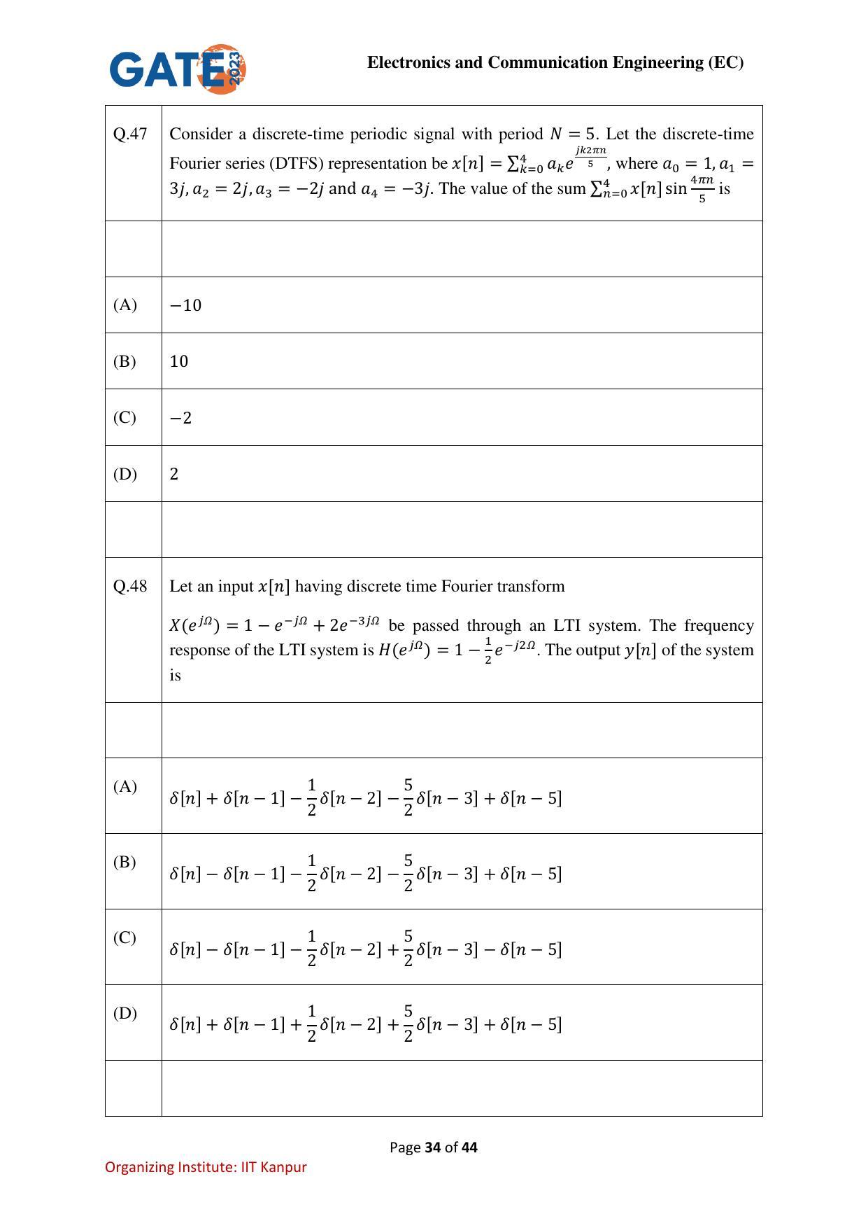 GATE 2023 Electronics and Communication Engineering (EC) Question Paper - Page 34