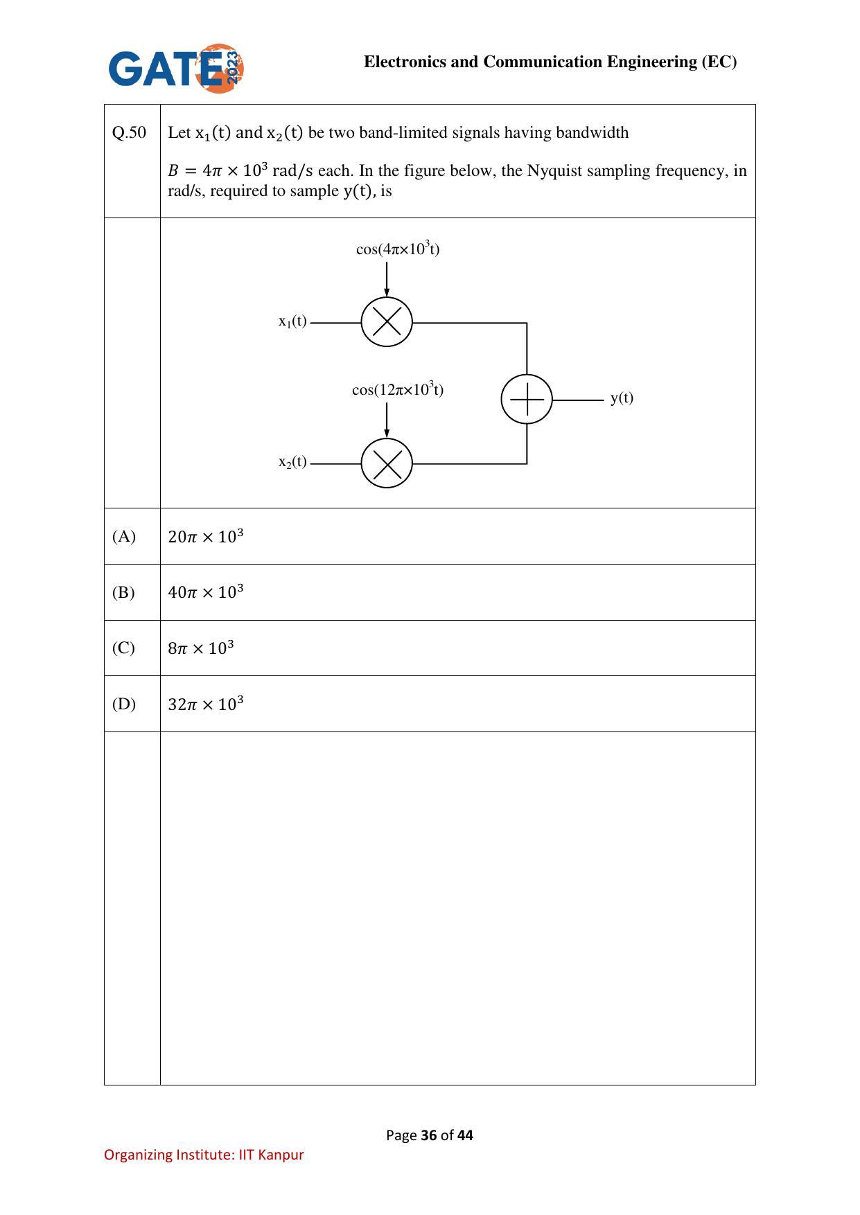 GATE 2023 Electronics and Communication Engineering (EC) Question Paper - Page 36