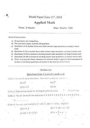 JKBOSE Class 11 Applied Math Model Question Paper 2023