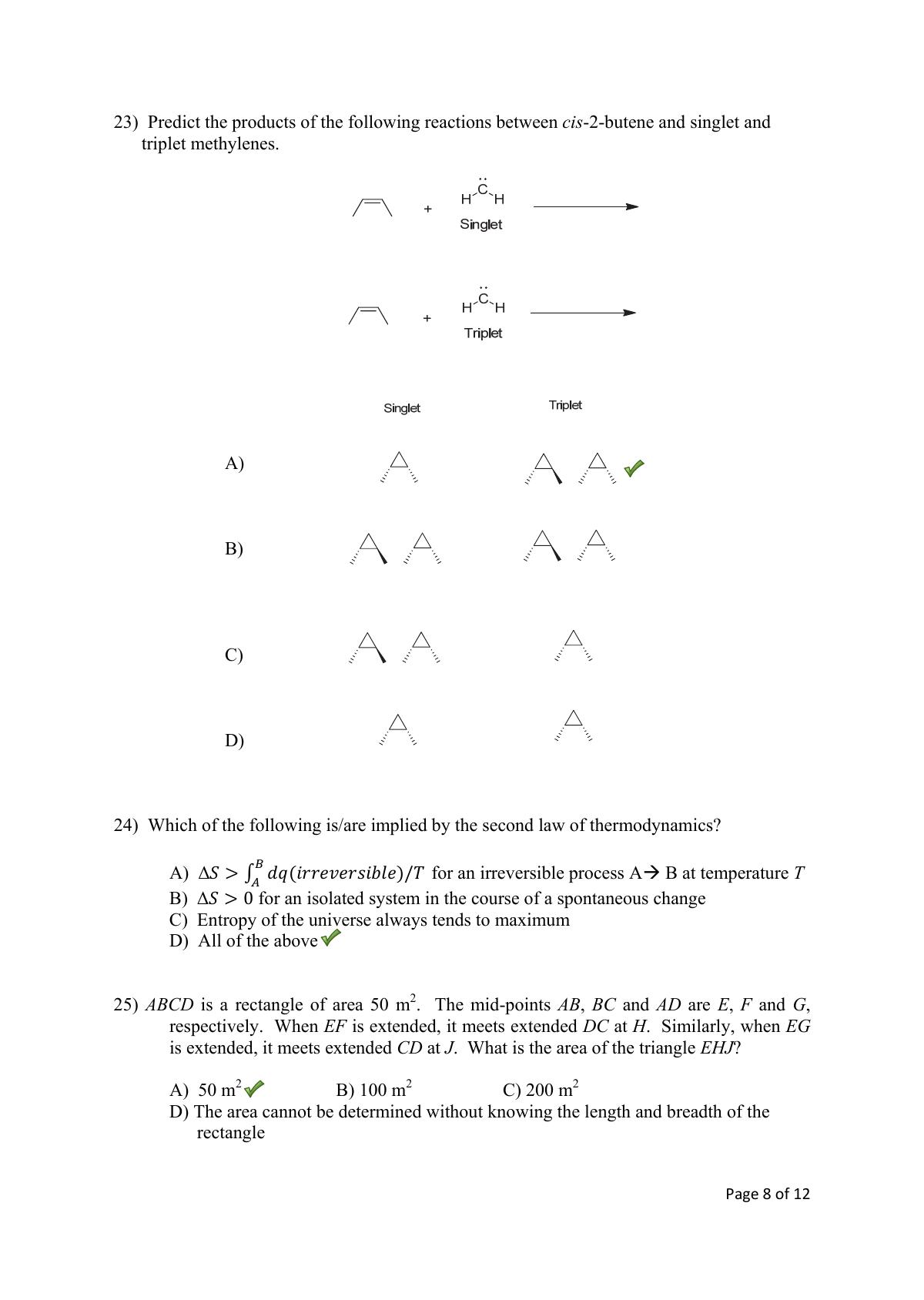 TIFR GS 2016 Chemistry X Question Paper - Page 8