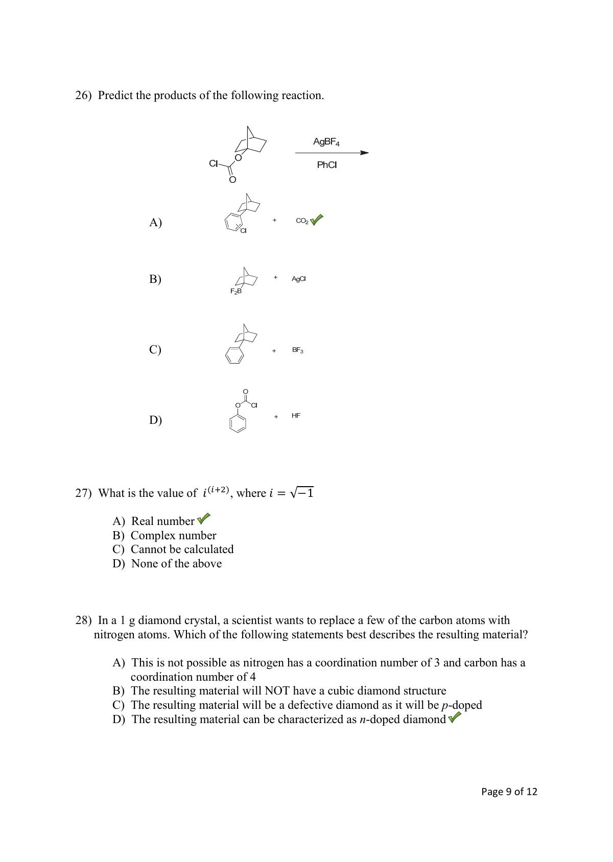 TIFR GS 2016 Chemistry X Question Paper - Page 9